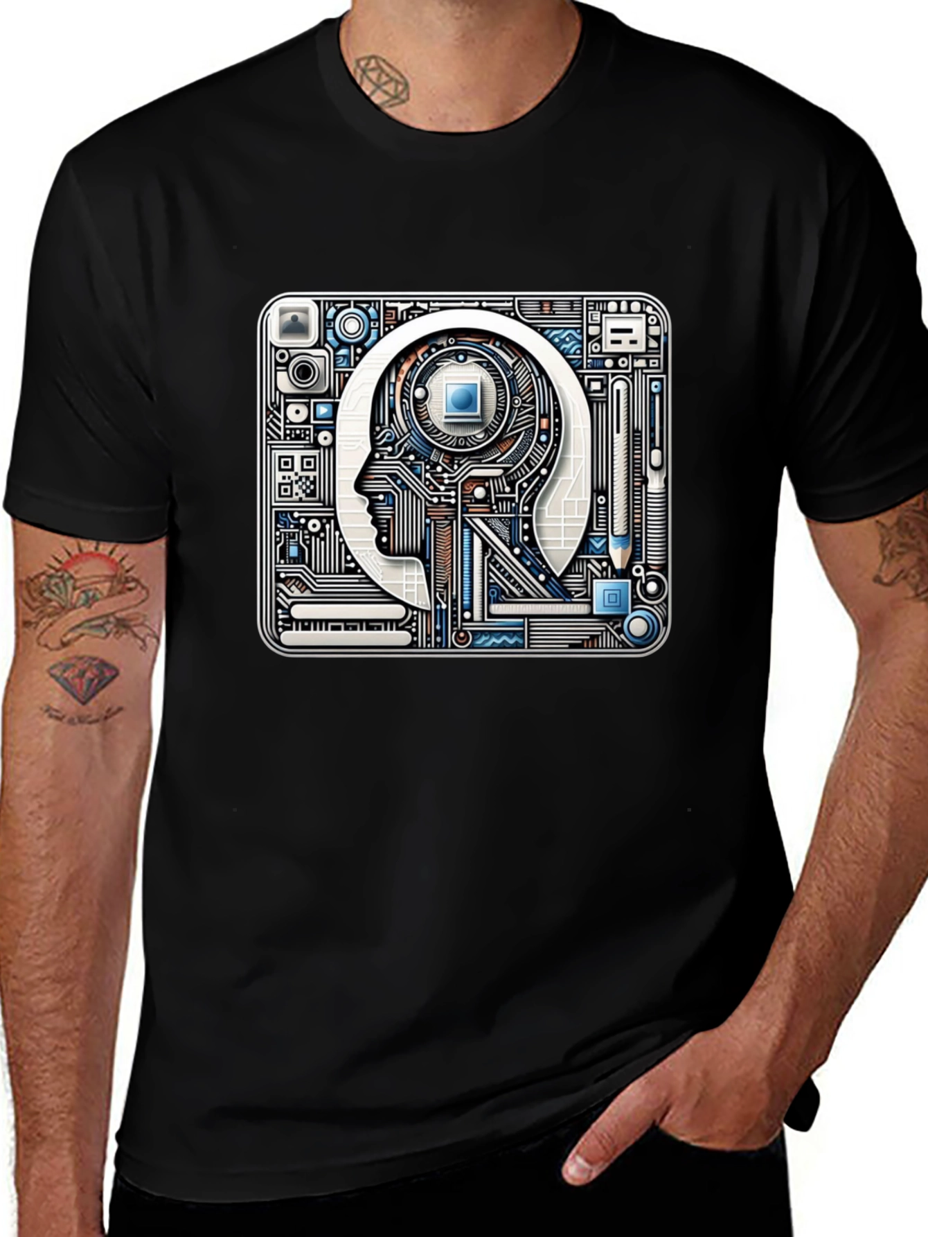Tech Mind T-Shirt: Circuit Board Head Graphic