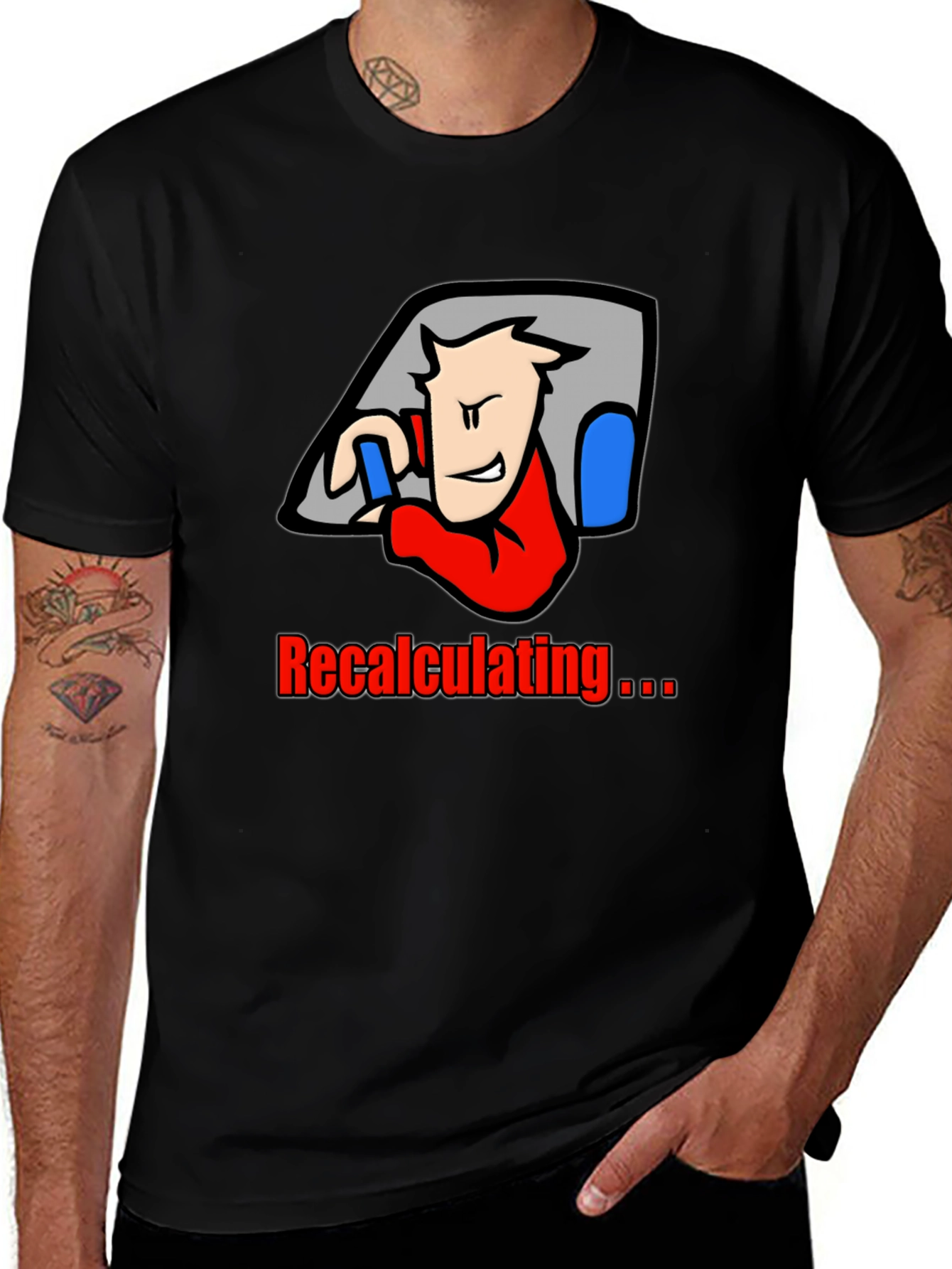 Variant 23 of Recalculating Humor T-Shirt - GPS Cartoon Tee