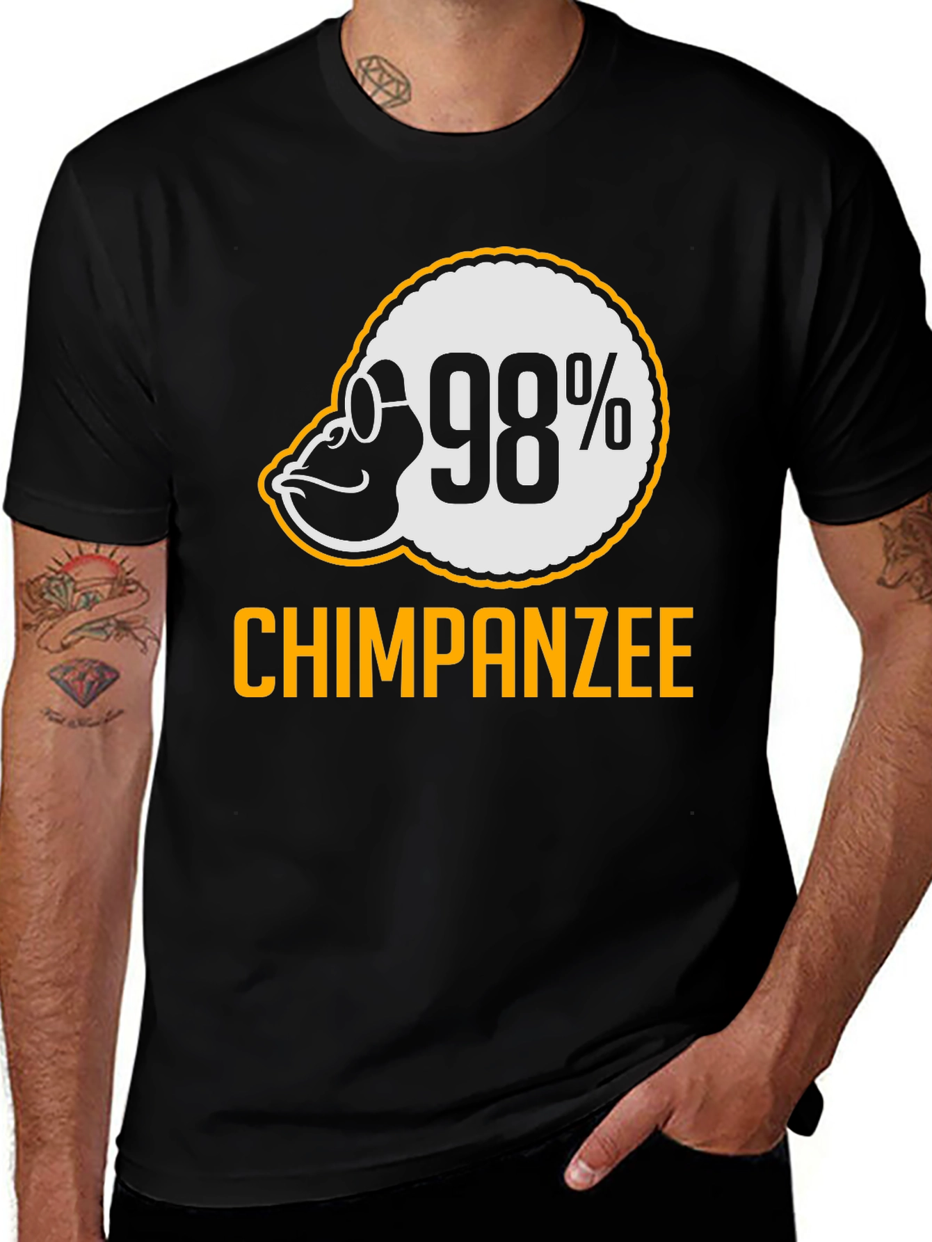 Black 98% Chimpanzee T-Shirt - Funny Ape Graphic Tee main image