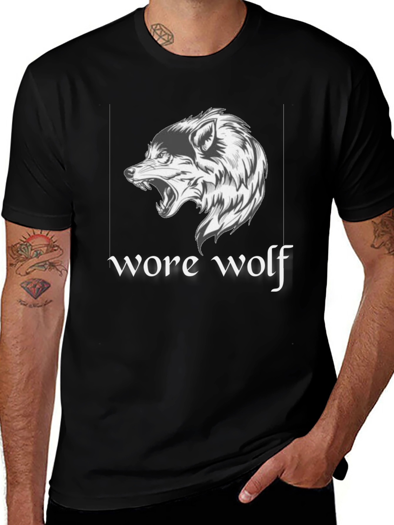 Variant 30 of Werewolf Graphic Print Black T-Shirt