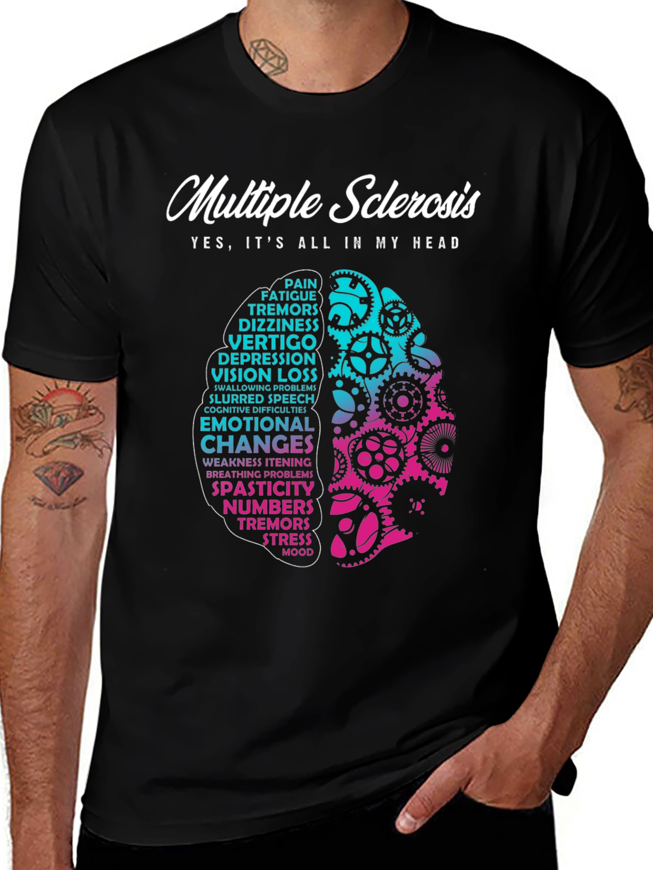 Multiple Sclerosis Awareness T-Shirt - Brain Gears Design