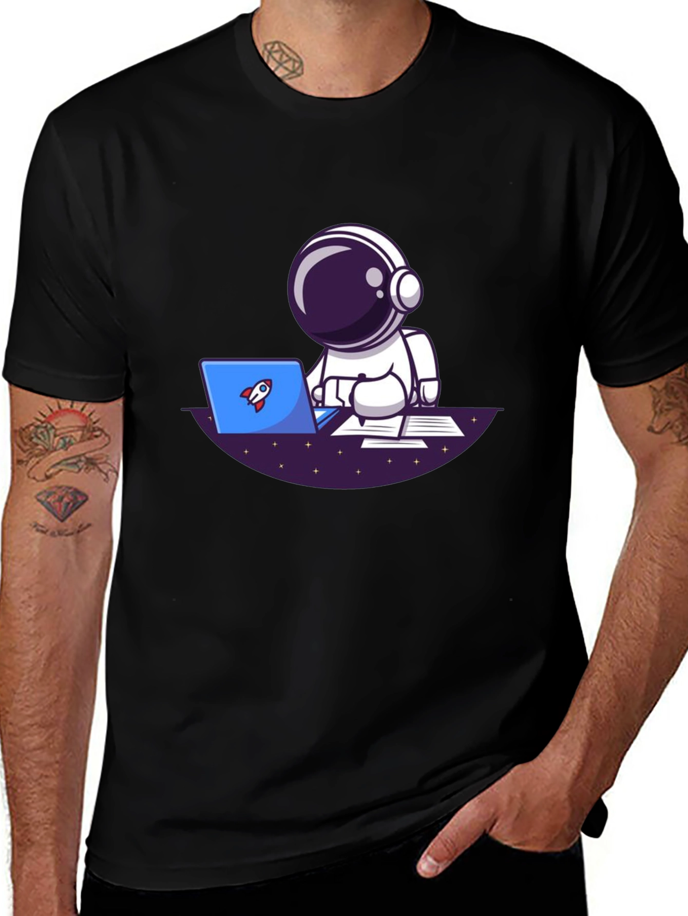 Variant 16 of Astronaut Laptop Graphic Tee - Black