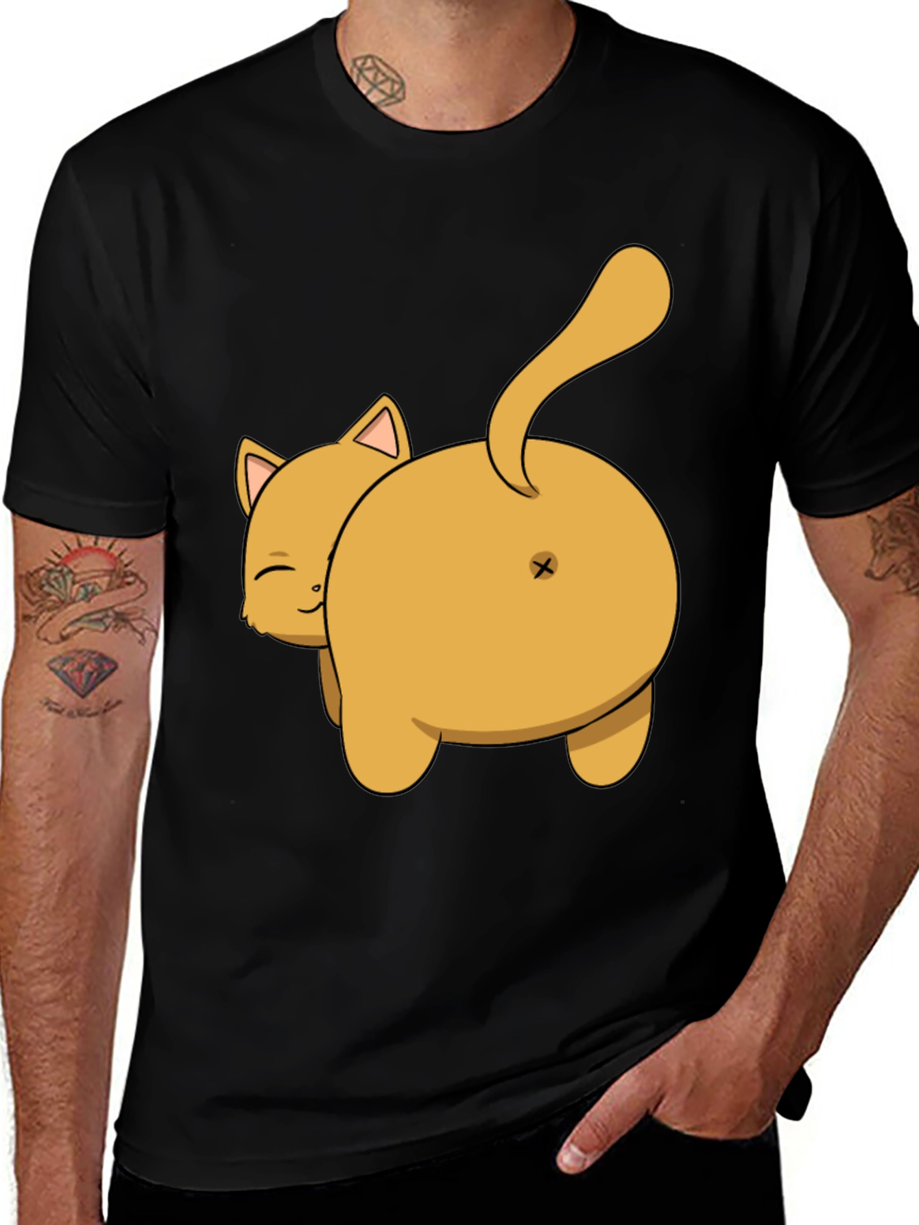 Variant 27 of Funny Cat Butt T-Shirt - Black Cotton Tee