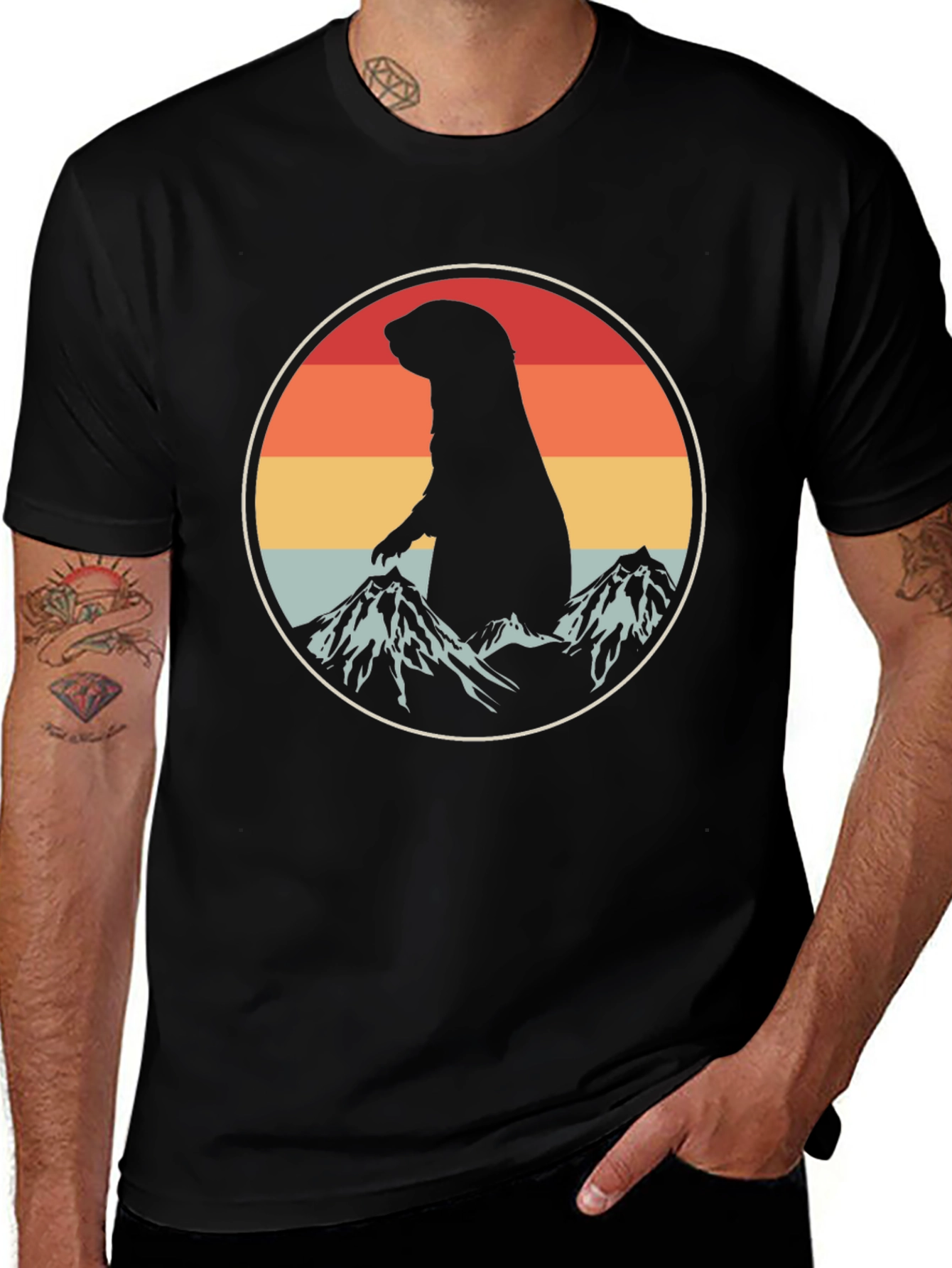 Variant 6 of Retro Marmot Mountain Tee - Black Cotton Graphic T-Shirt