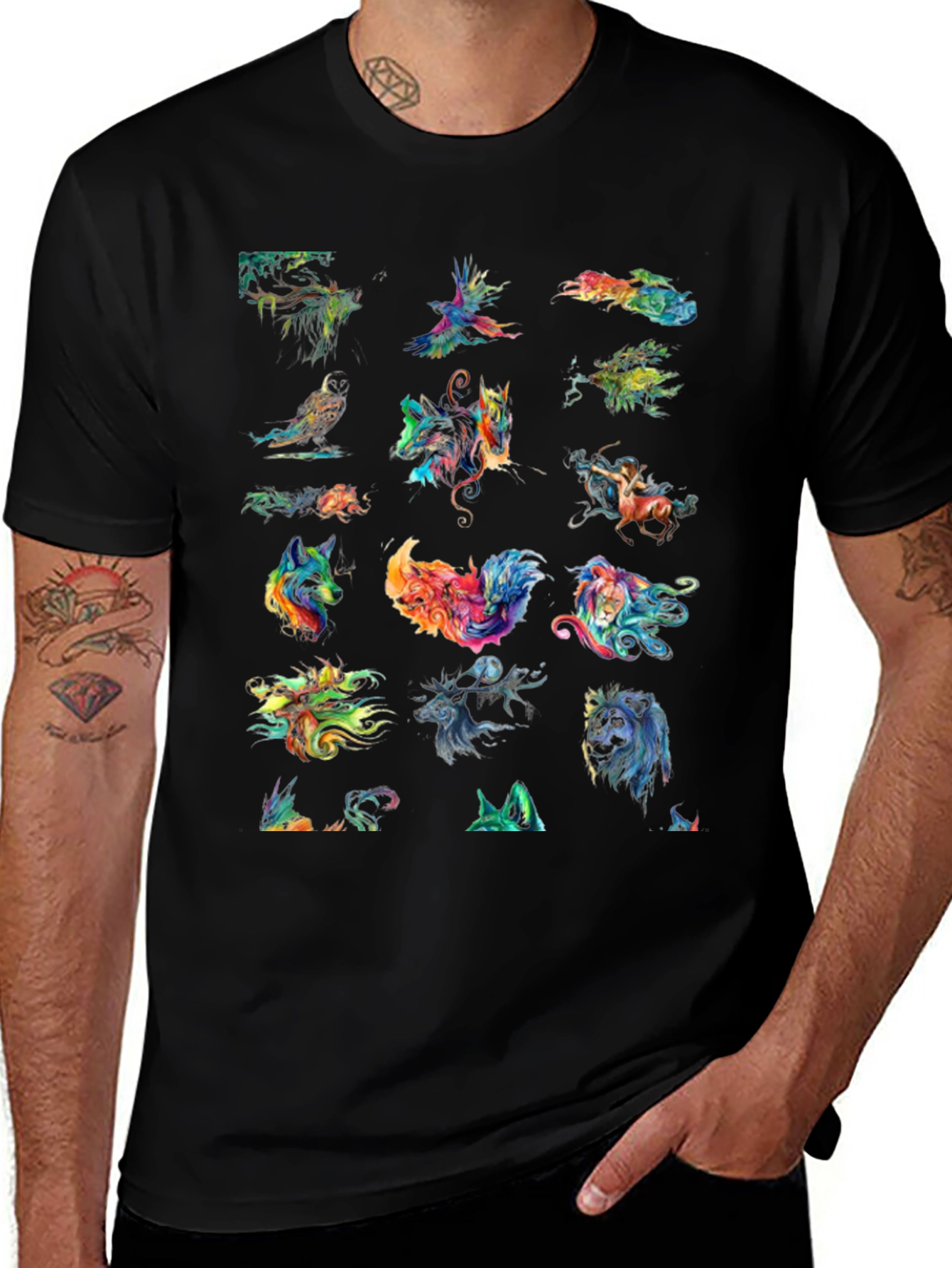 Variant 21 of Colorful Animal Art Print Black T-Shirt