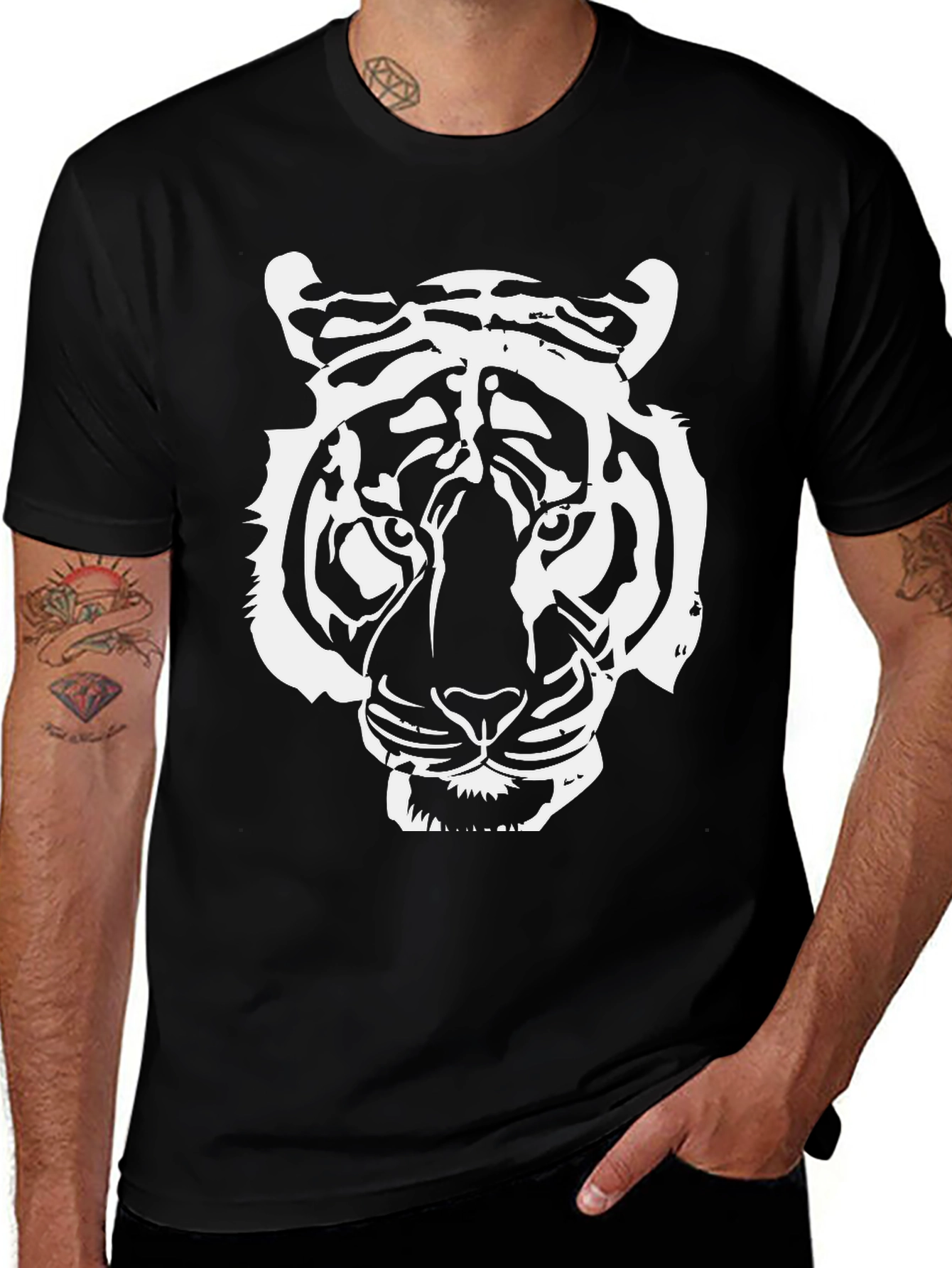 Variant 28 of Bold Tiger Graphic Tee - Black Cotton T-Shirt