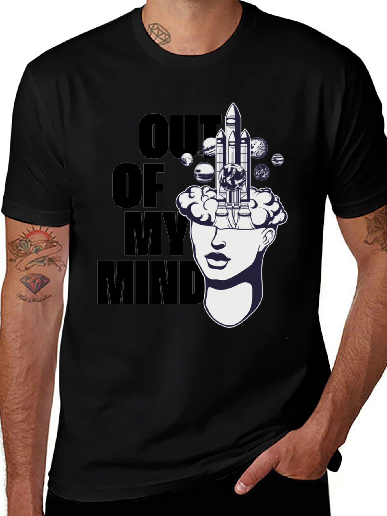 Black Out of My Mind Space Rocket Graphic Tee main image