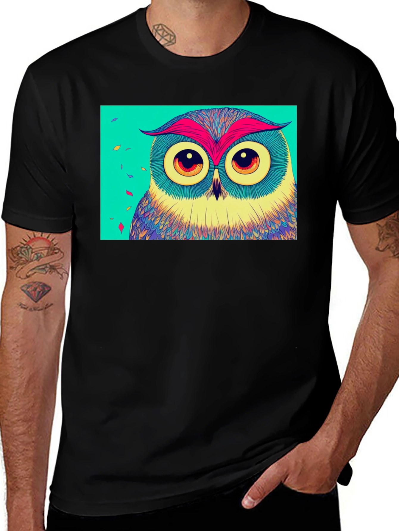 Variant 7 of Owl Graphic Print Black T-Shirt