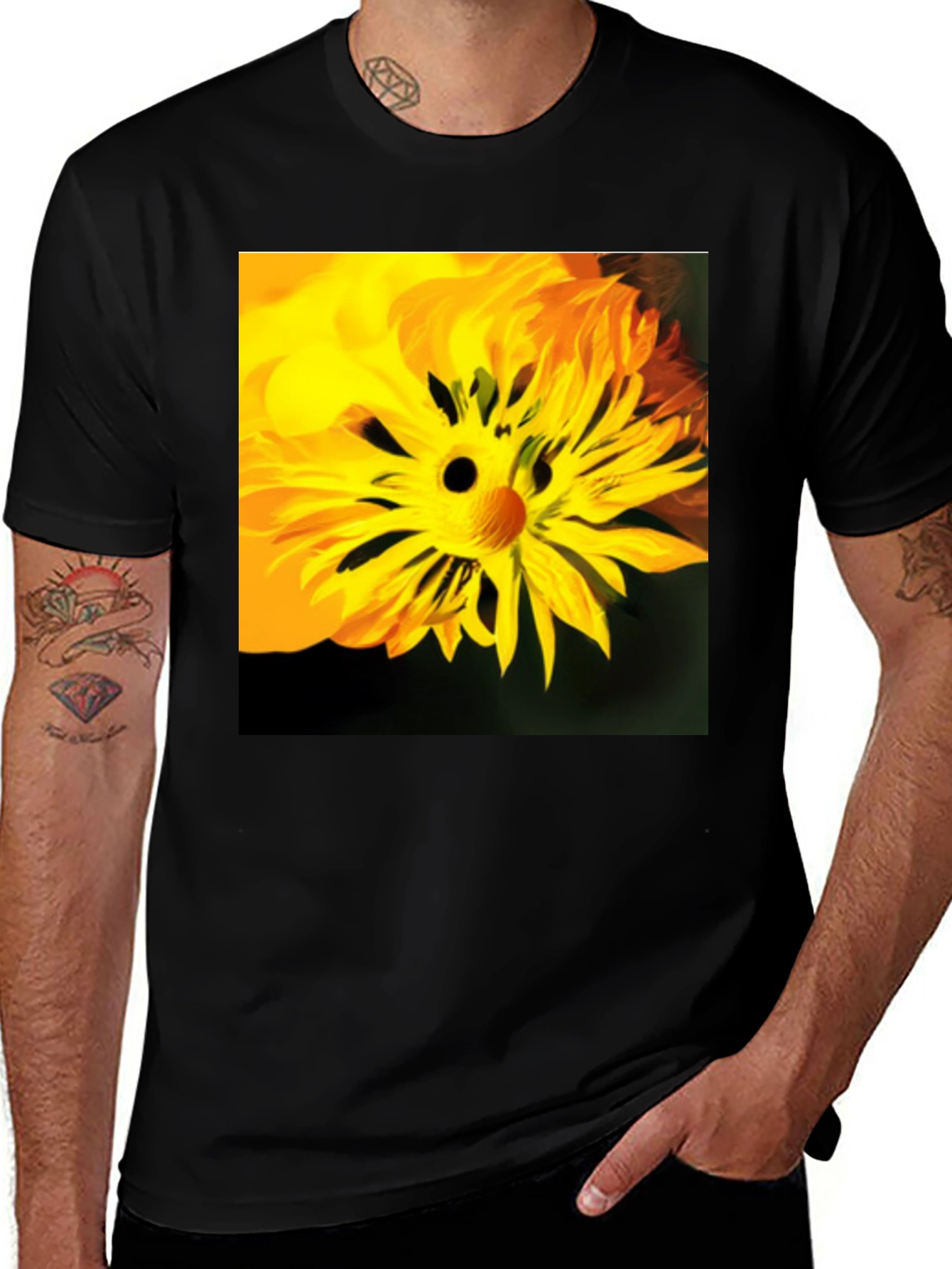 Variant 13 of Unique Floral Face Graphic Black T-Shirt
