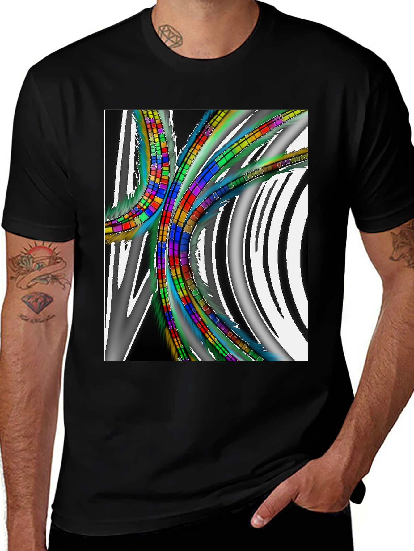 Variant 24 of Abstract Geometric Pattern T-Shirt - Black