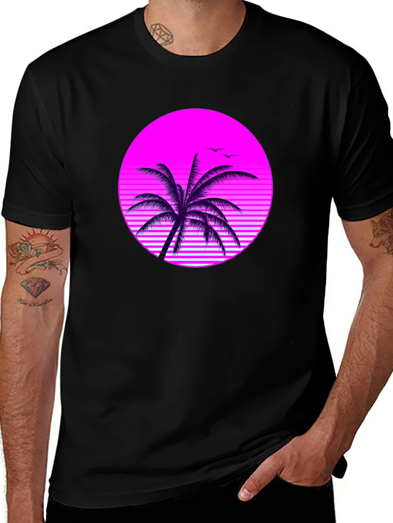 Variant 14 of Retro Palm Tree Graphic Tee - Black T-Shirt