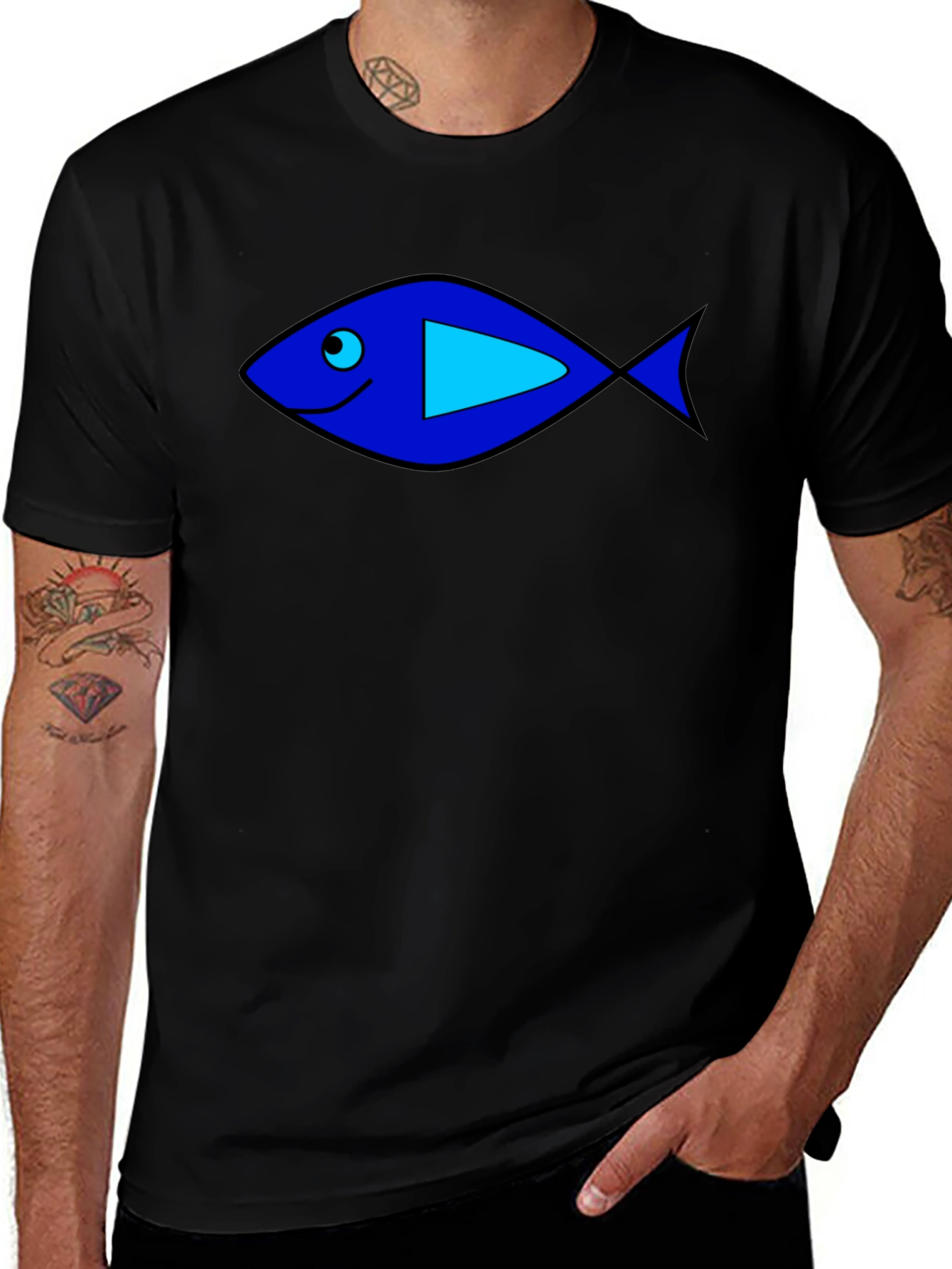 Variant 8 of Playful Fish Graphic Tee - Casual Black T-Shirt