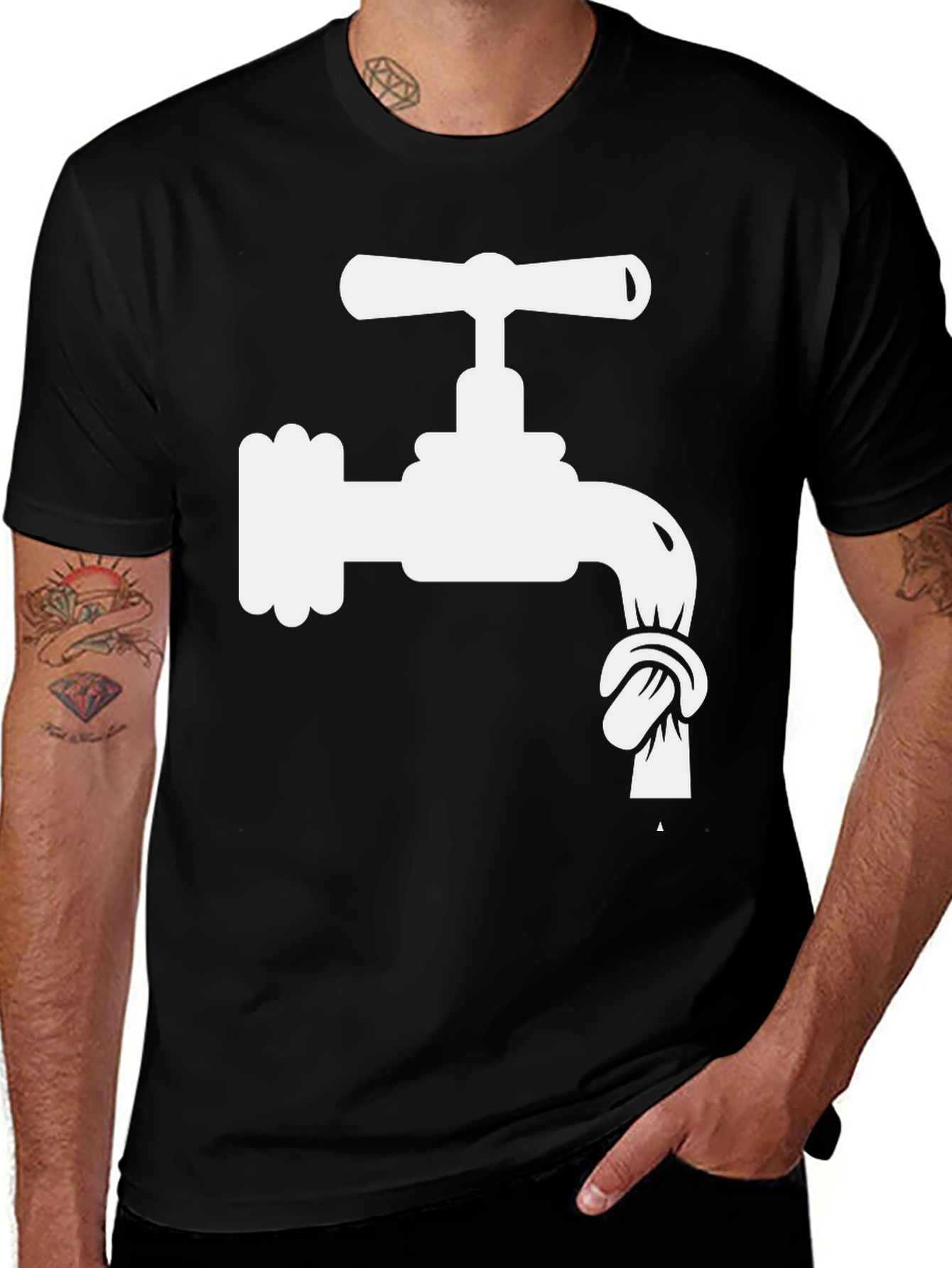 Variant 28 of Knotty Faucet Graphic Tee - Black Cotton T-Shirt