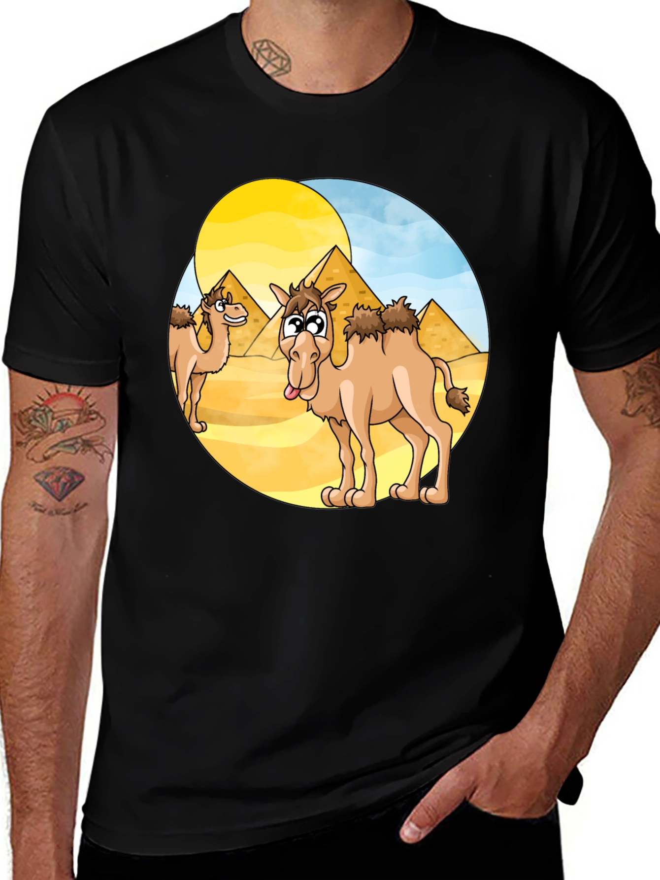 Variant 8 of Cartoon Camel Graphic Tee - Black