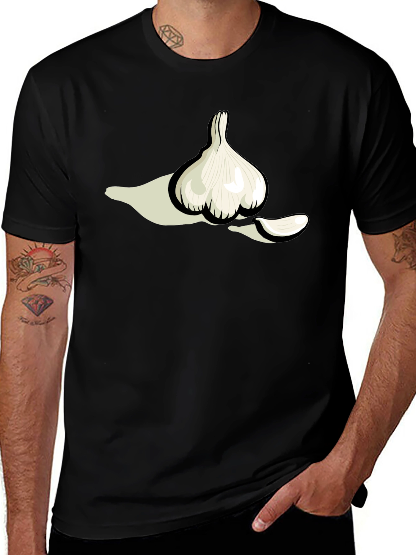Variant 20 of Garlic Graphic Tee - Black Cotton T-Shirt