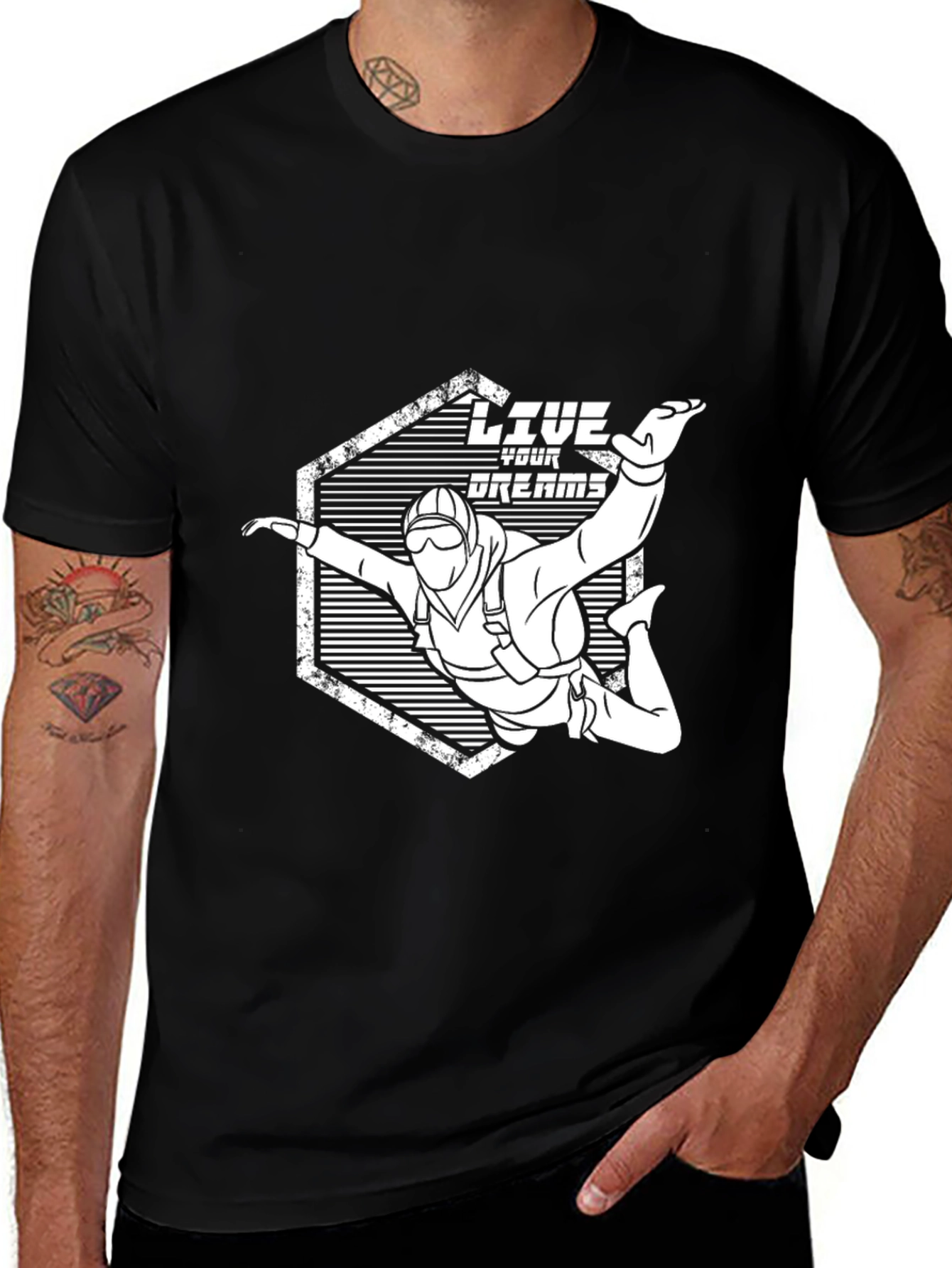 Variant 25 of Live Your Dreams Skydiving Graphic Tee - Black