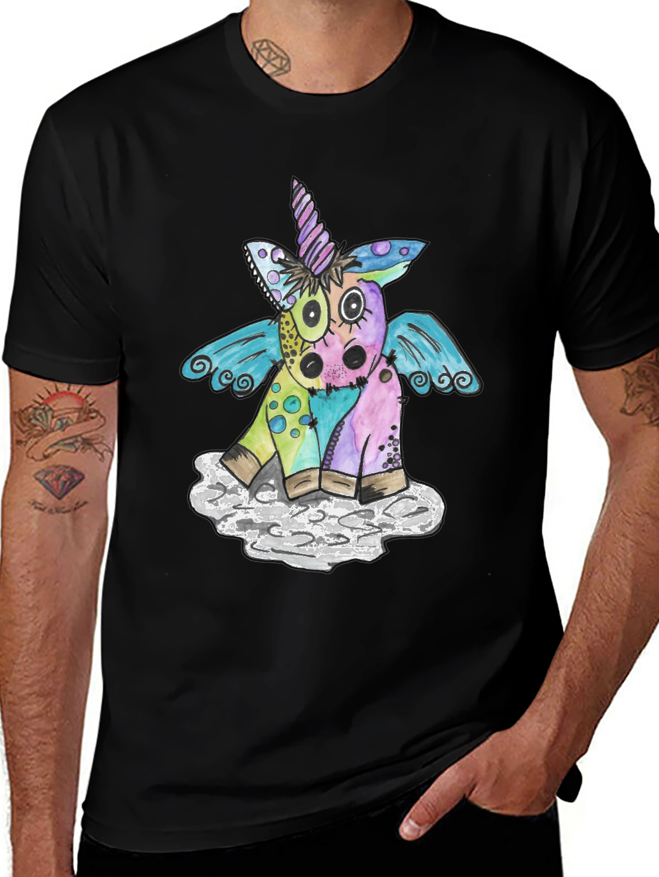 Variant 13 of Unicorn Wings Graphic Tee - Whimsical Black T-Shirt