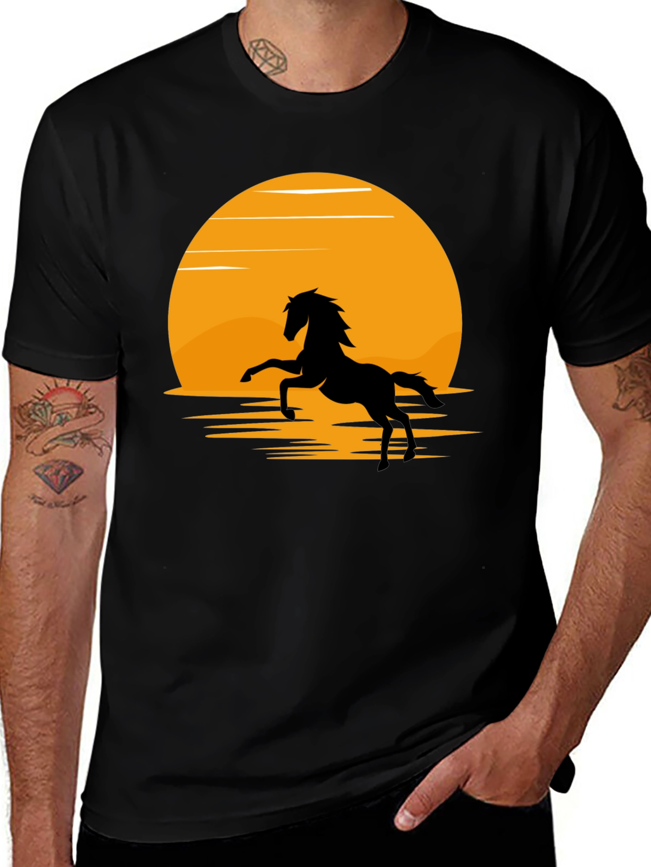 Variant 13 of Silhouette Horse T-Shirt - Black, Sun Design