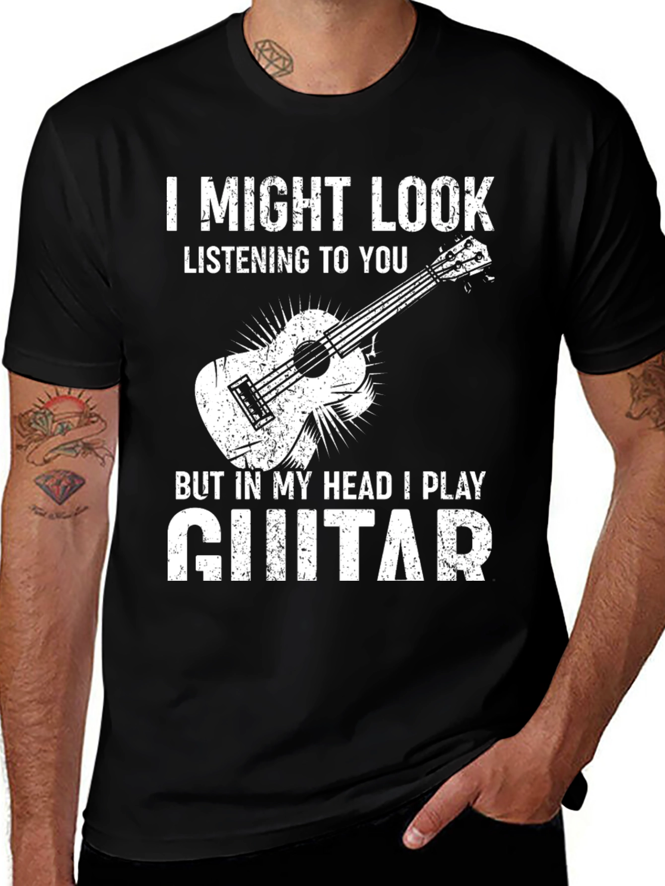 I Might Look Listening Guitar T-Shirt