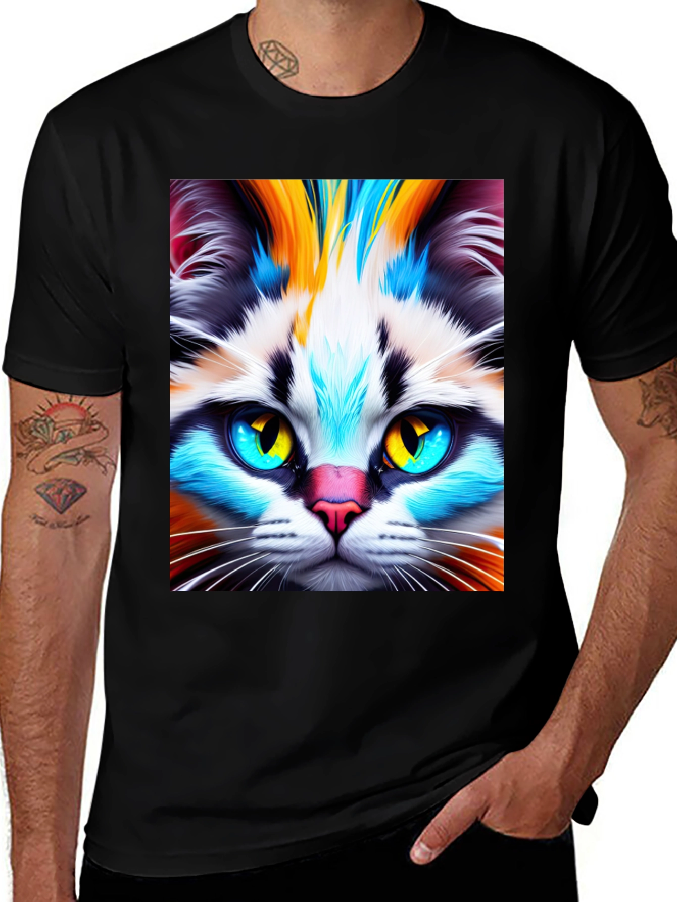 Variant 26 of Colorful Cat Face Graphic Tee - Unisex