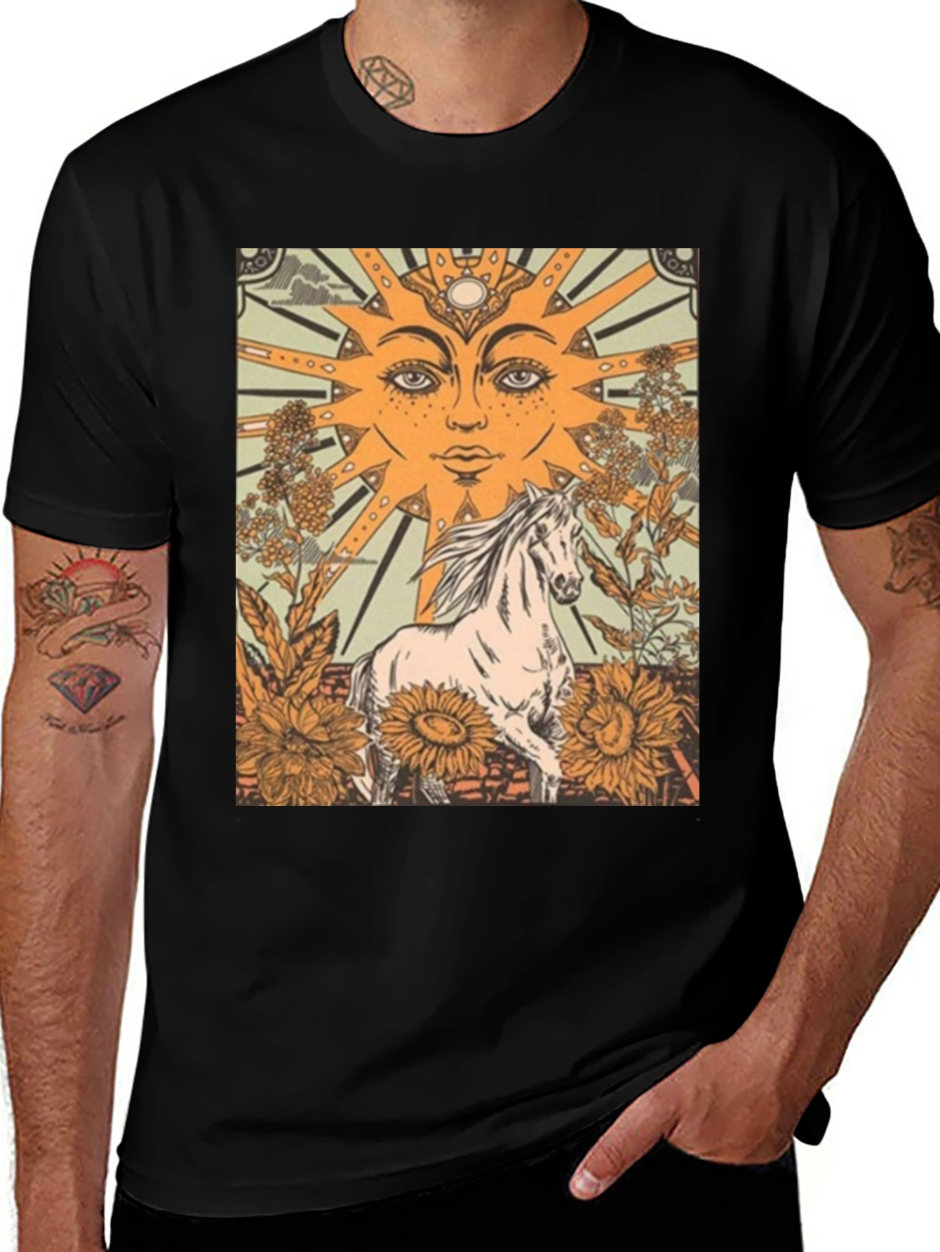 Sun Horse Graphic Tee - Men's Black T-Shirt