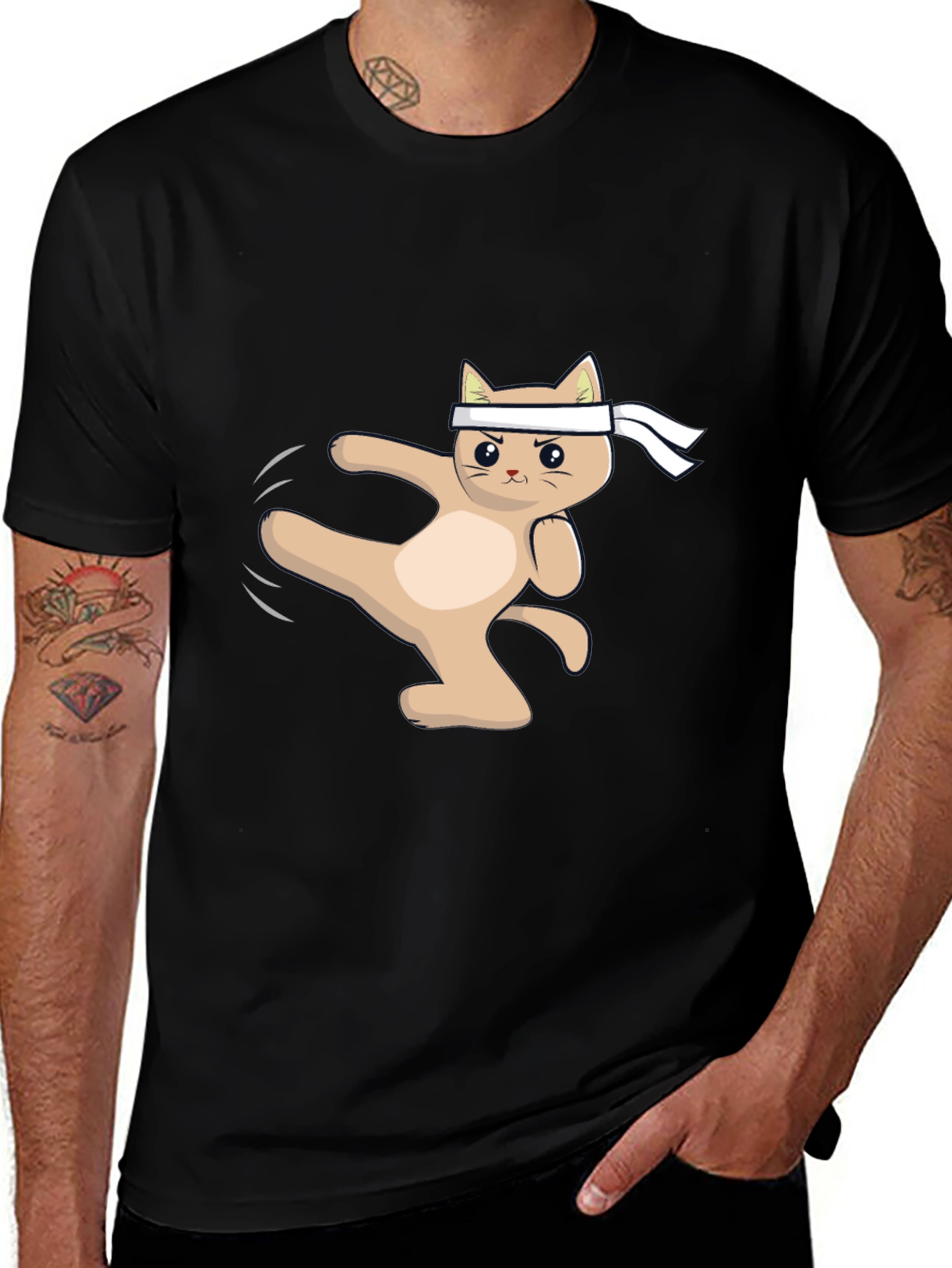 Variant 13 of Karate Cat T-Shirt - Black Cotton Martial Arts Tee
