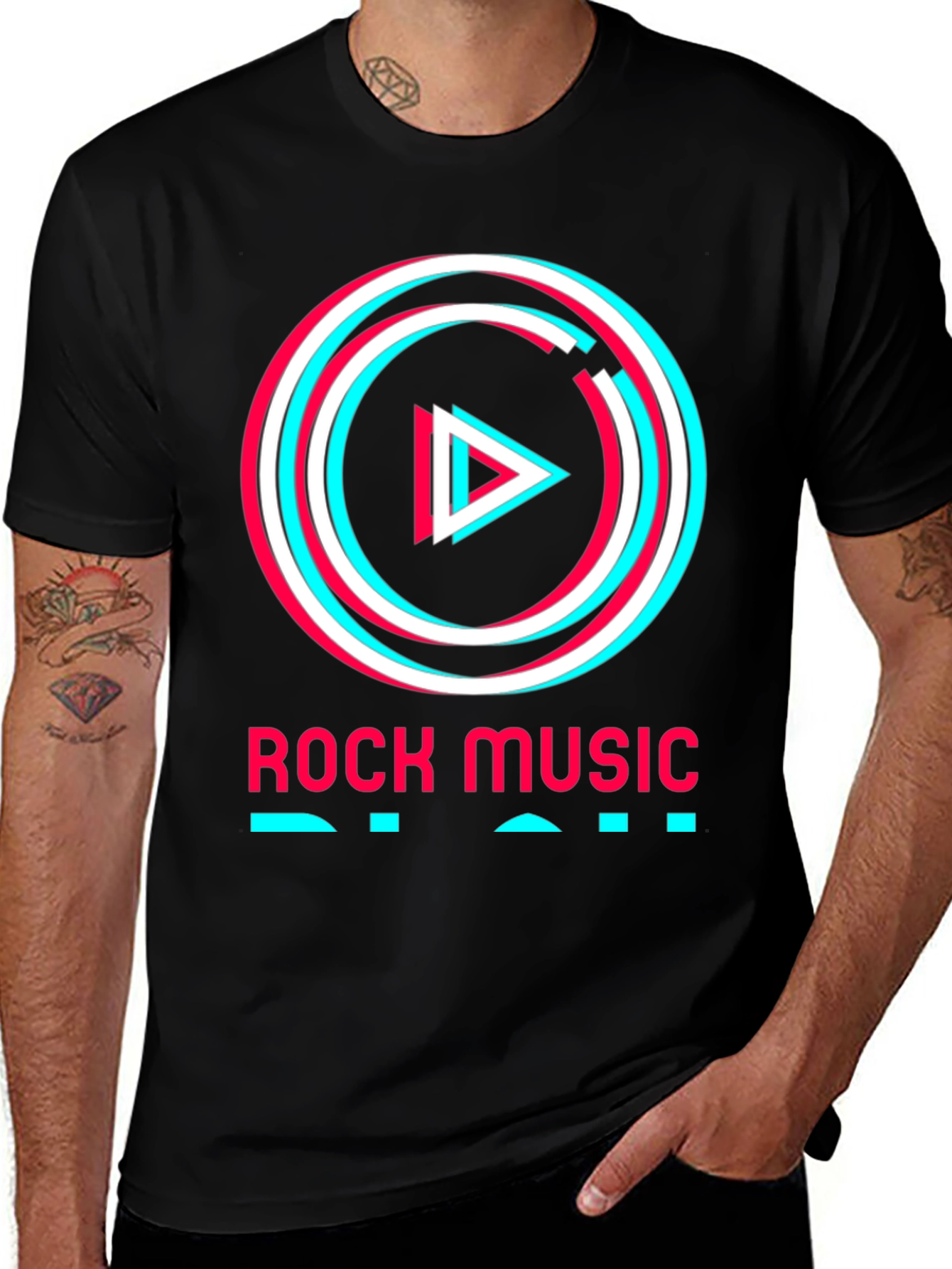 Variant 12 of Rock Music Tee - Glitch Play Button Graphic T-Shirt