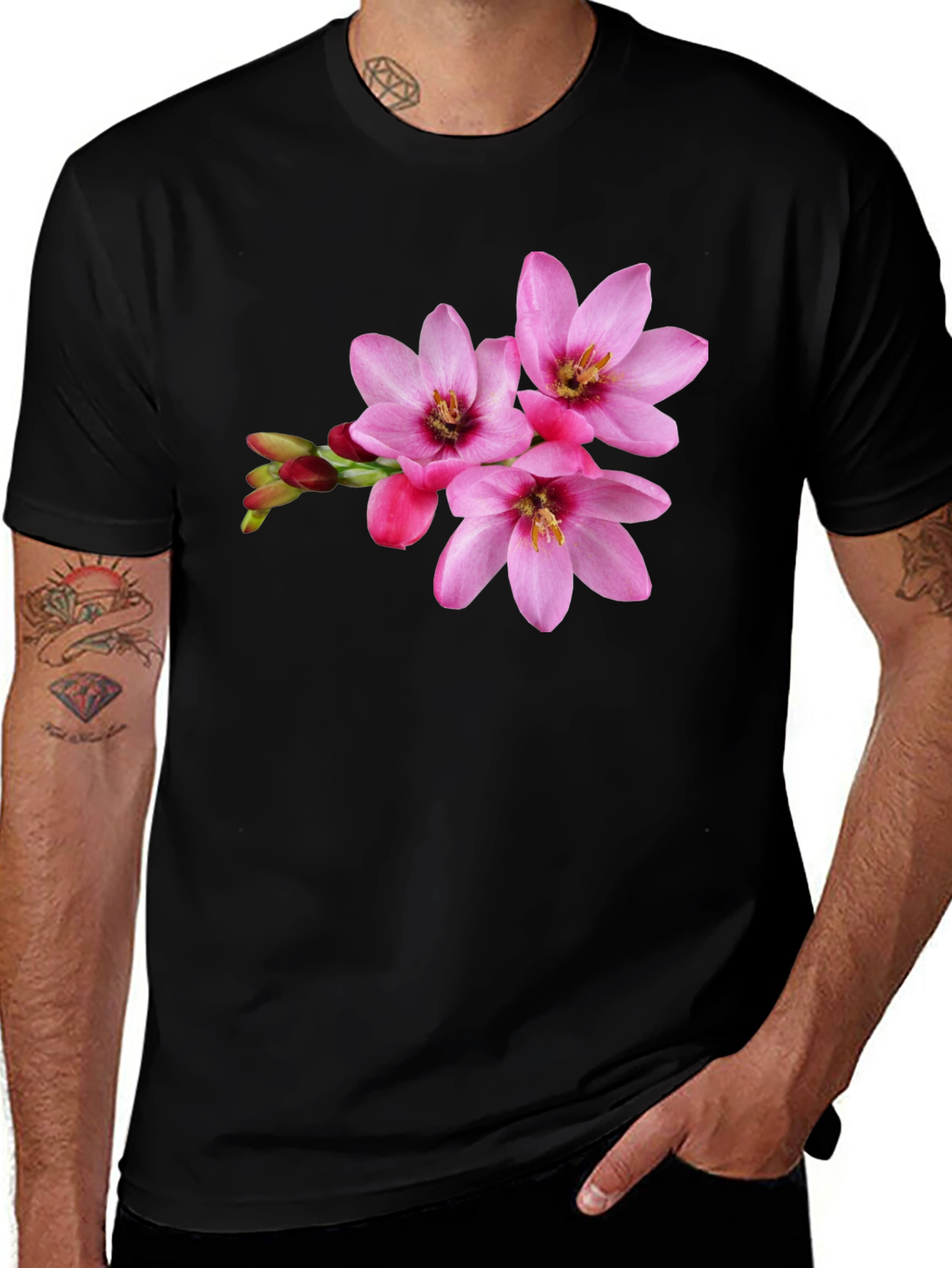 Variant 13 of Floral Print Black T-Shirt