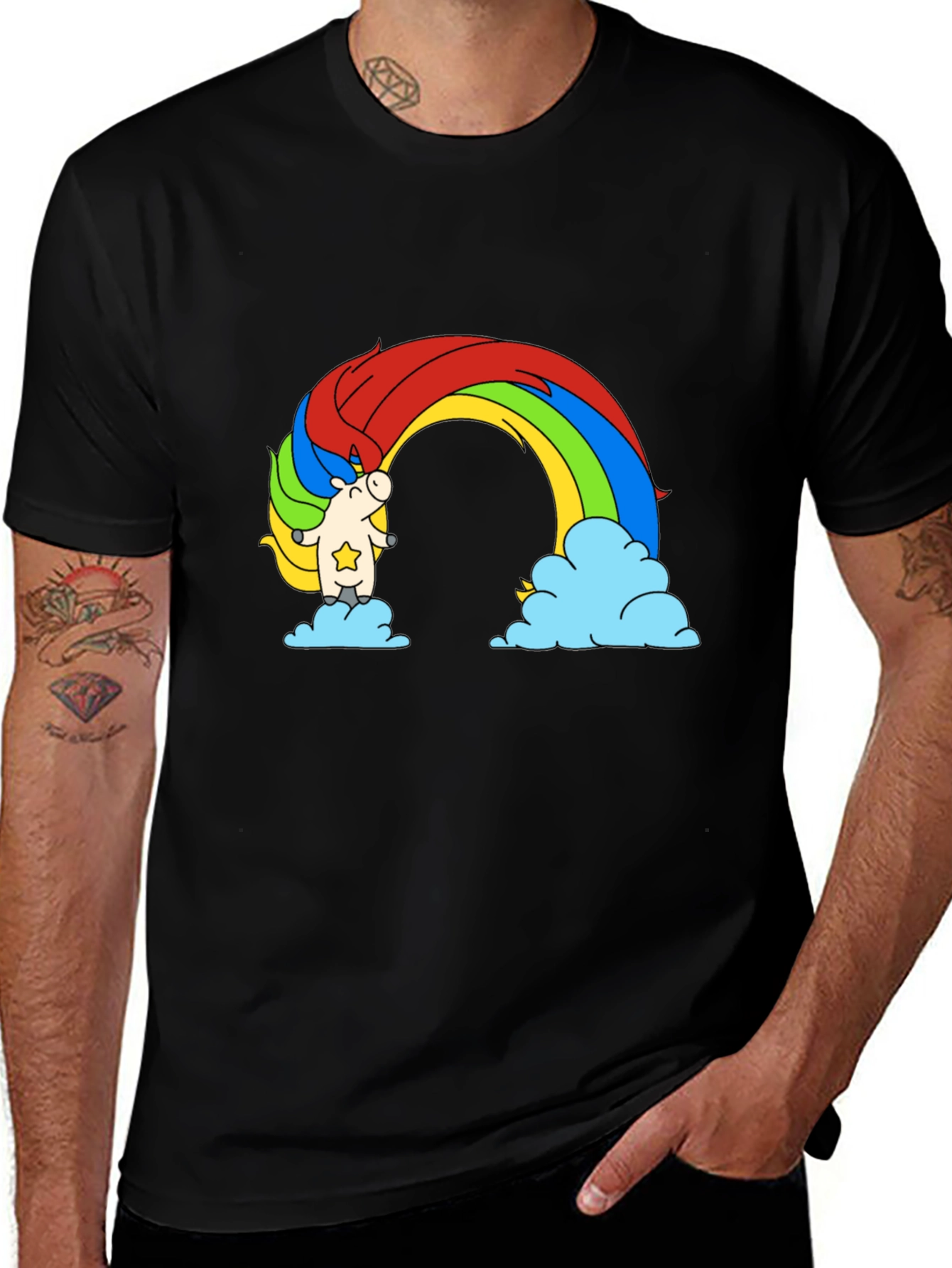 Variant 24 of Unicorn Rainbow Graphic Black T-Shirt