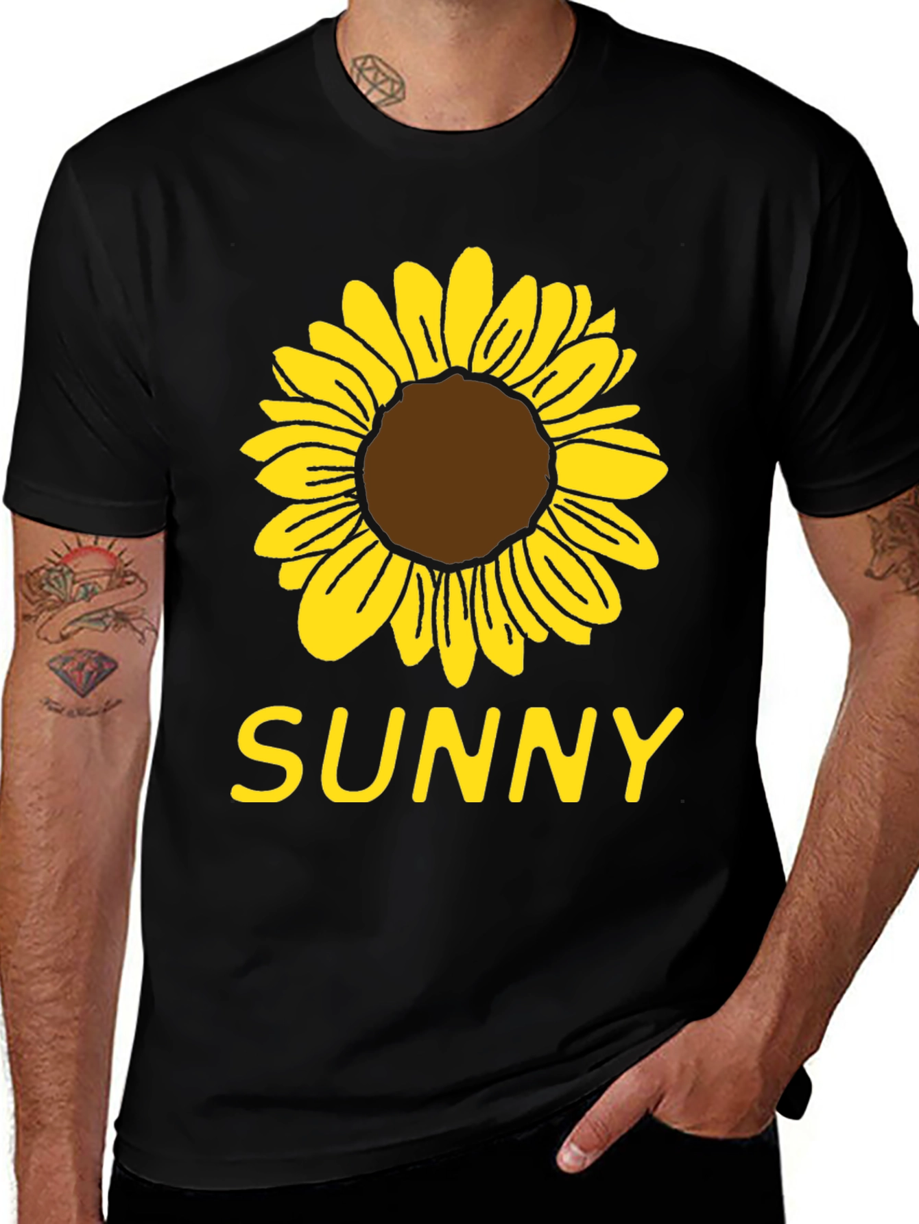 Variant 27 of Sunny Sunflower Graphic T-Shirt - Black Cotton Tee
