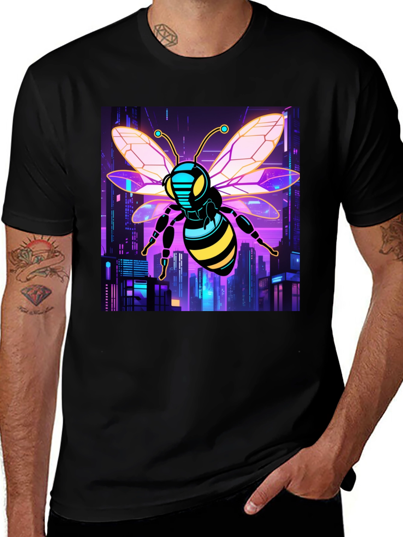 Variant 21 of Cyberpunk Bee T-Shirt - Black