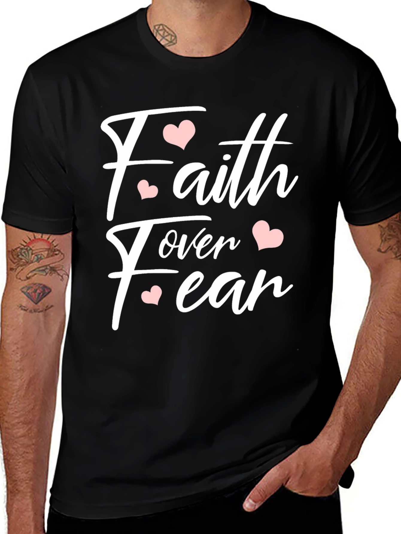 Variant 23 of Faith Over Fear Heart Graphic Tee - Black
