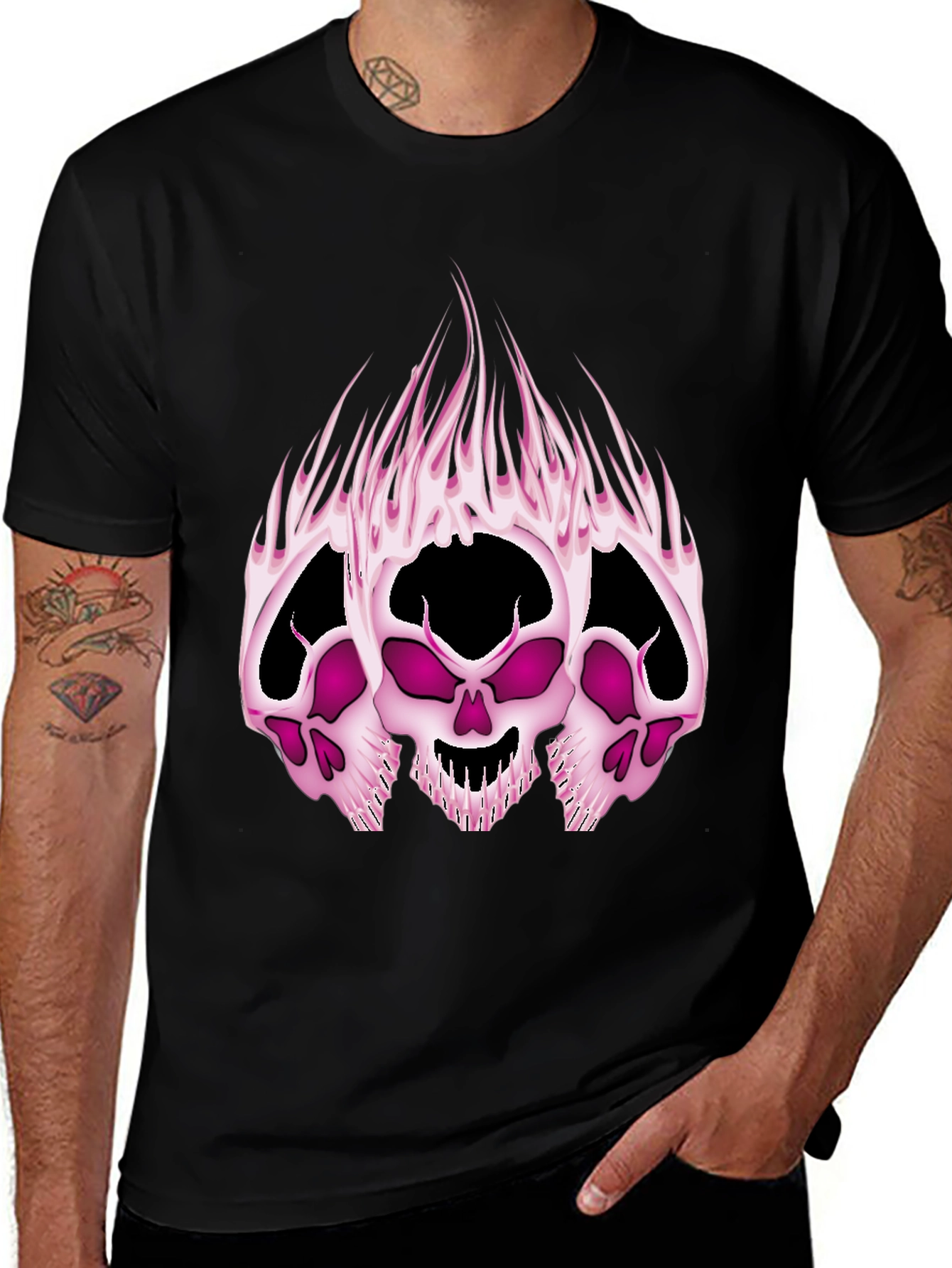 Variant 9 of Flaming Skulls Black Graphic Tee