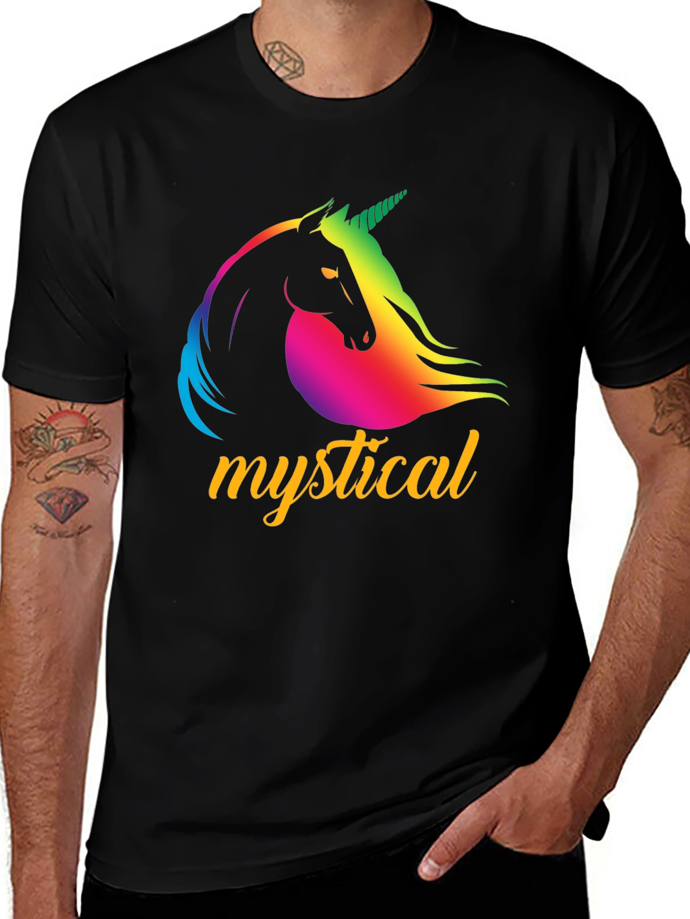 Variant 11 of Mystical Unicorn Graphic Tee - Black Cotton T-Shirt