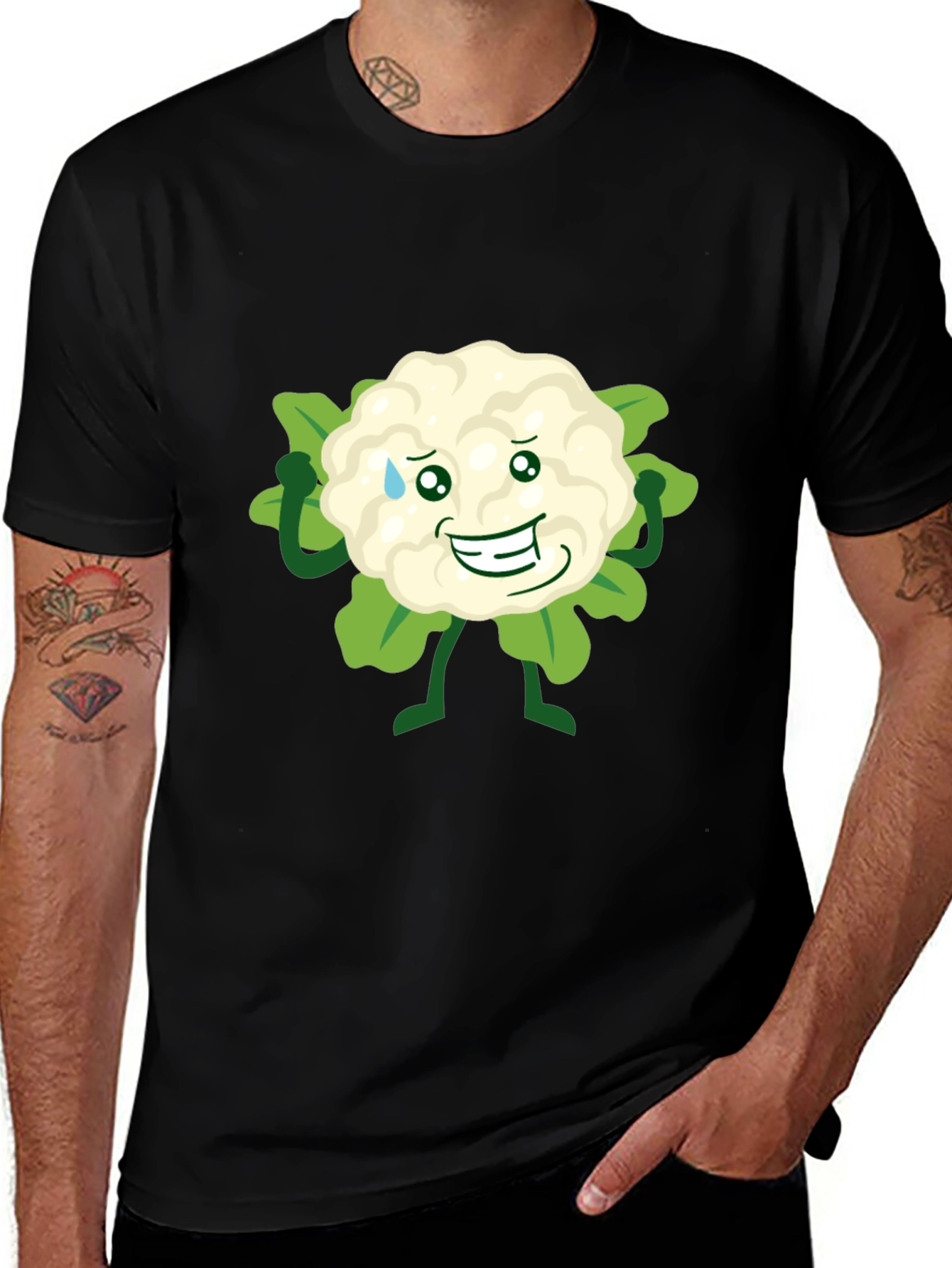 Variant 3 of Funny Cauliflower Cartoon Black T-Shirt