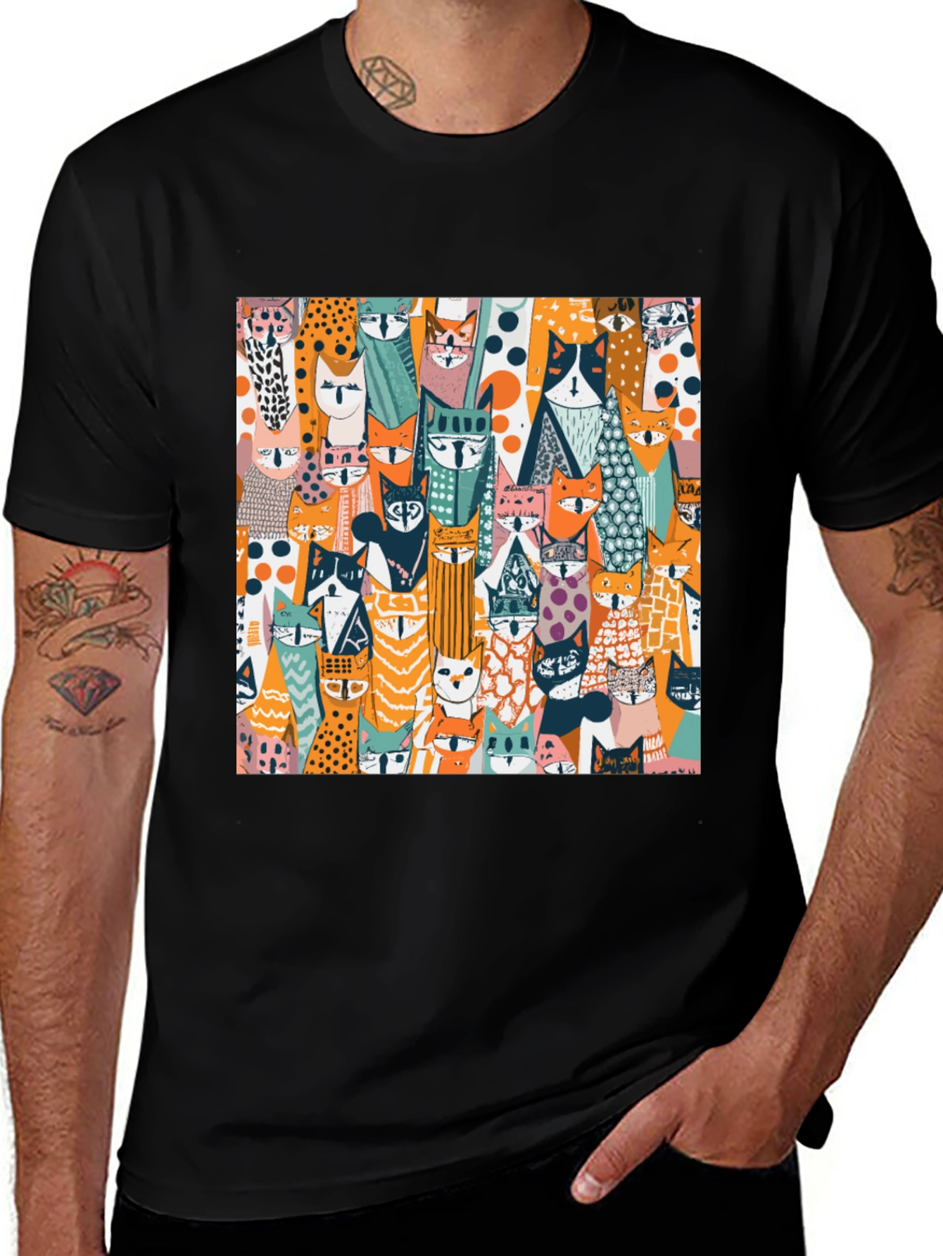 Variant 15 of Funky Cats Graphic Tee - Unisex Black T-Shirt