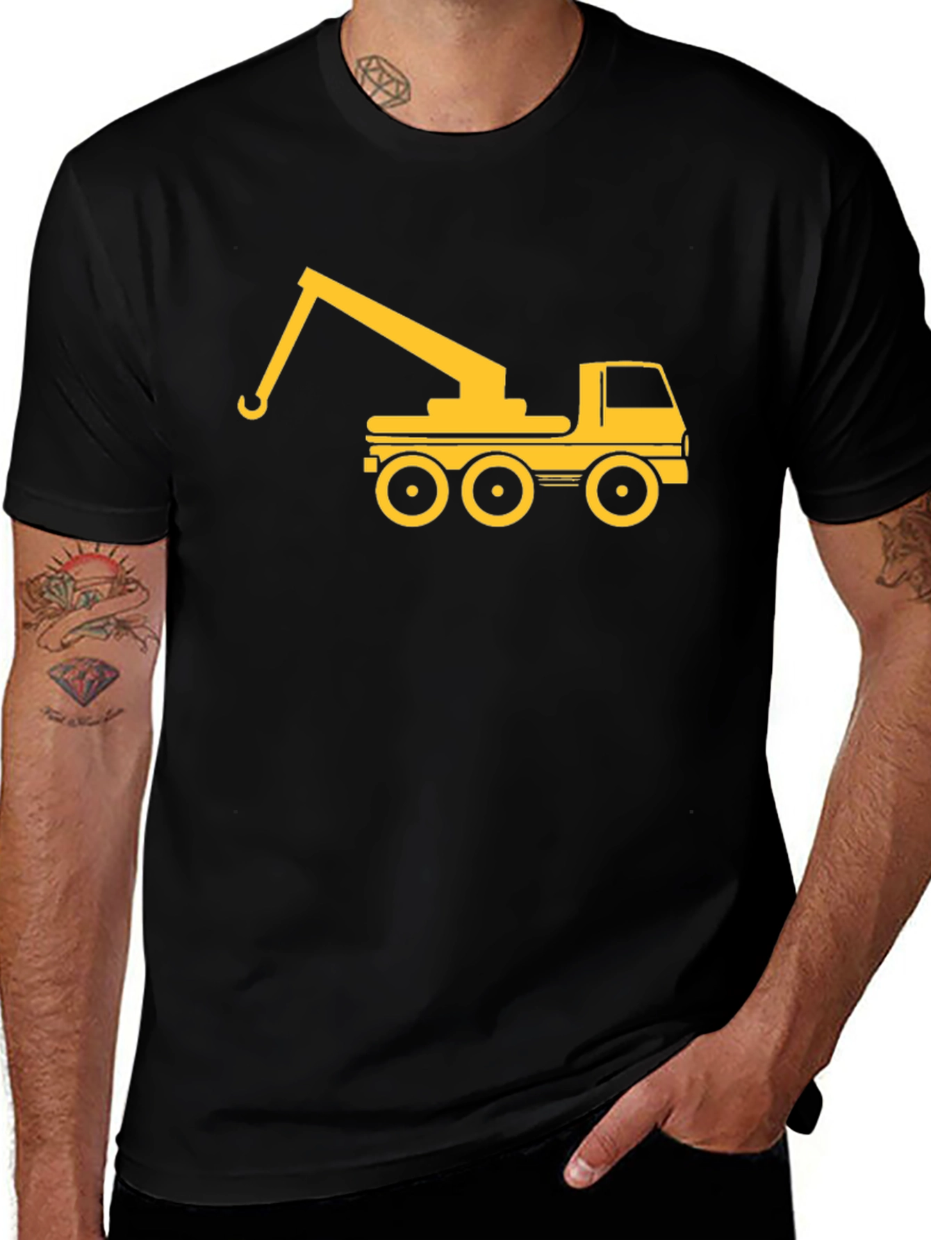 Variant 16 of Crane Truck Graphic Tee - Black Cotton T-Shirt