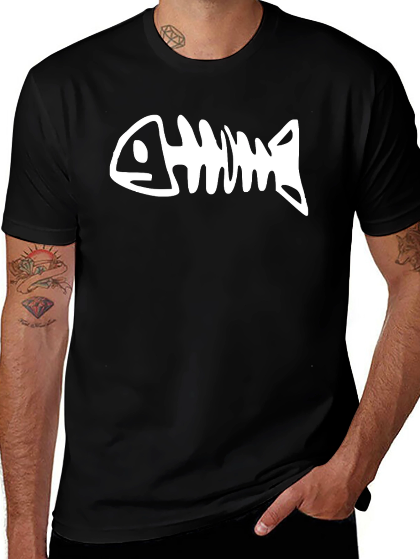 Variant 20 of Fish Bone Graphic Tee - Black Casual T-Shirt
