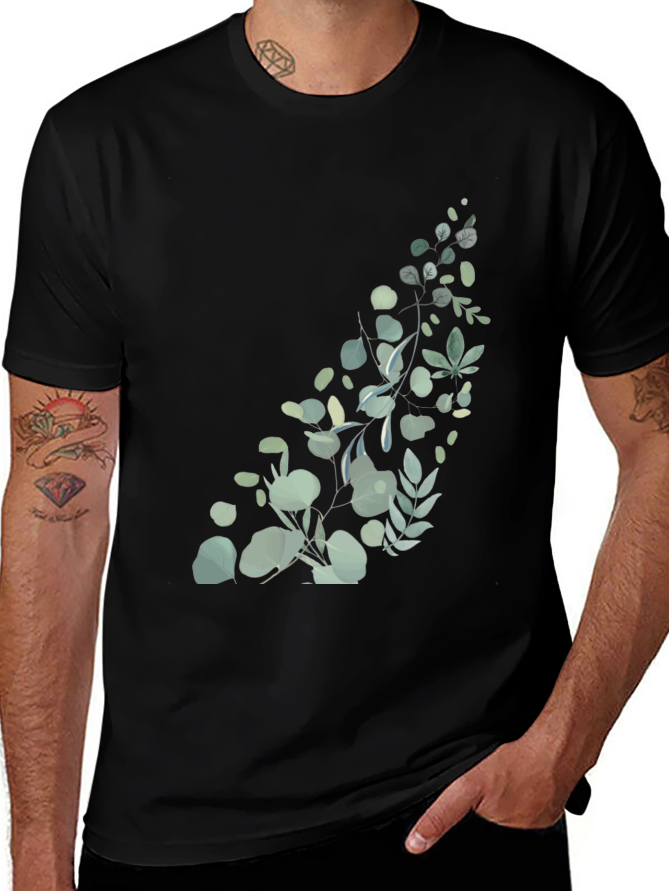 Variant 26 of Botanical Print Black T-Shirt