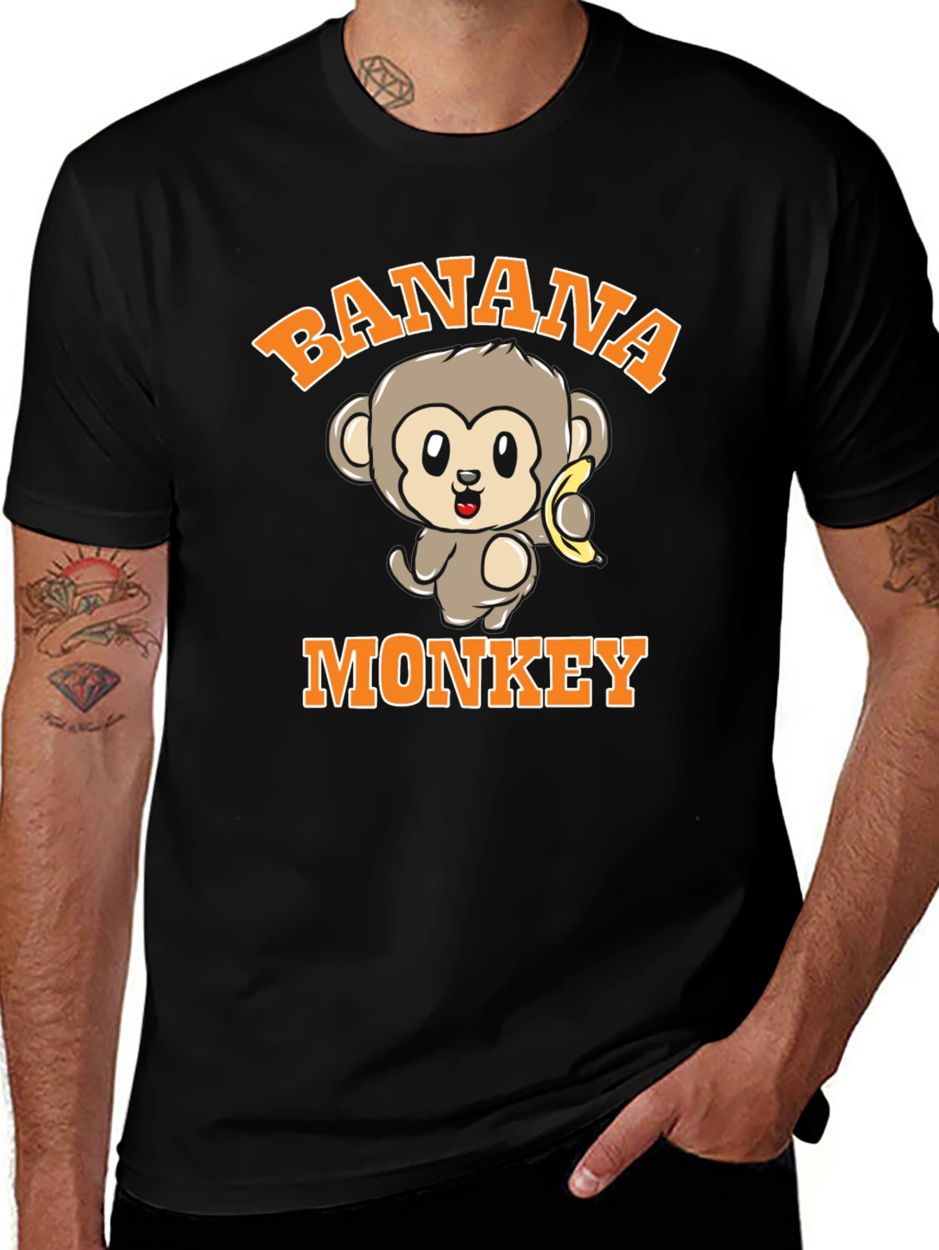 Black Banana Monkey Graphic Print Black T-Shirt main image