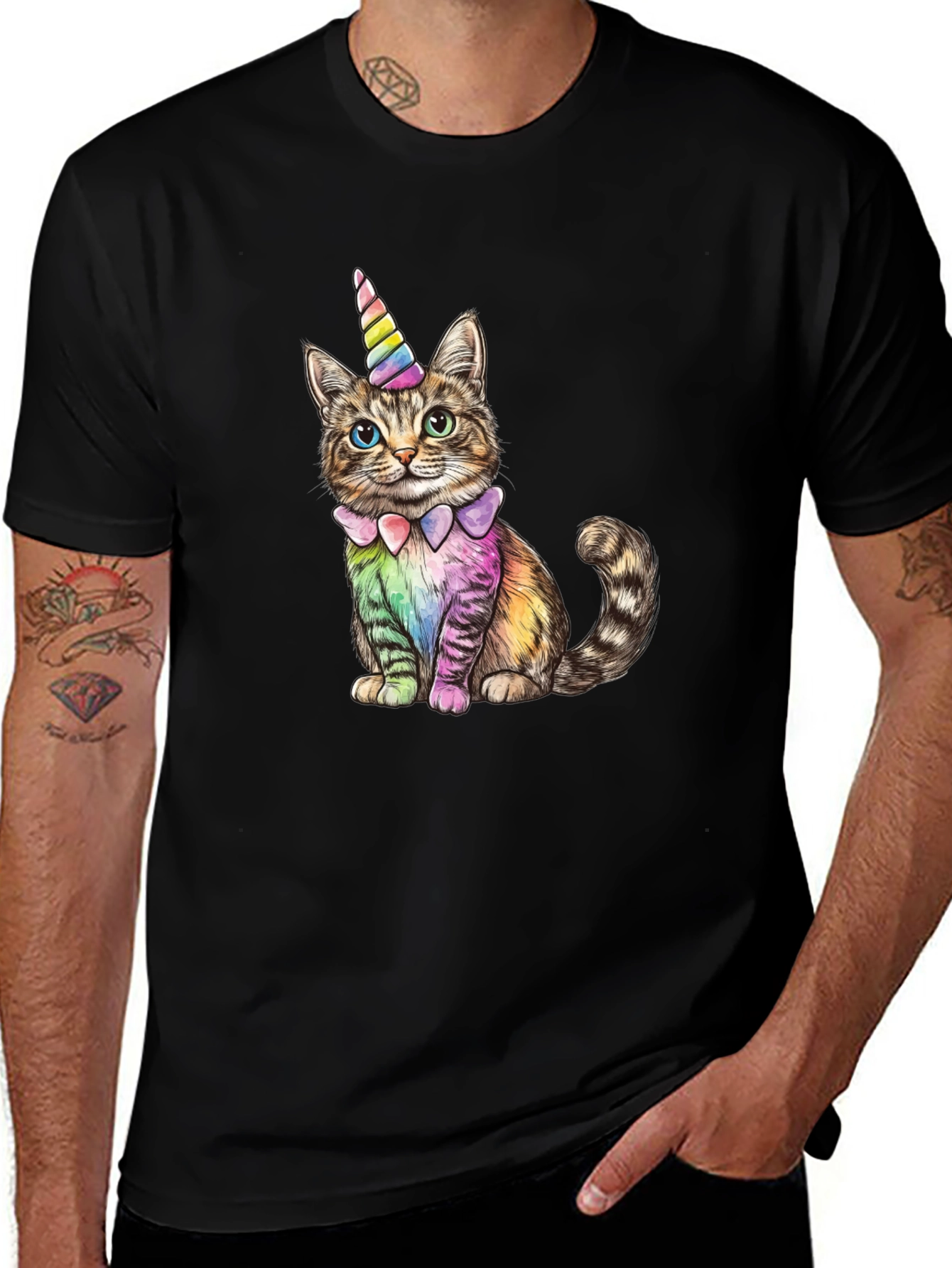 Variant 5 of Unicorn Cat Graphic Tee - Unique Rainbow Design
