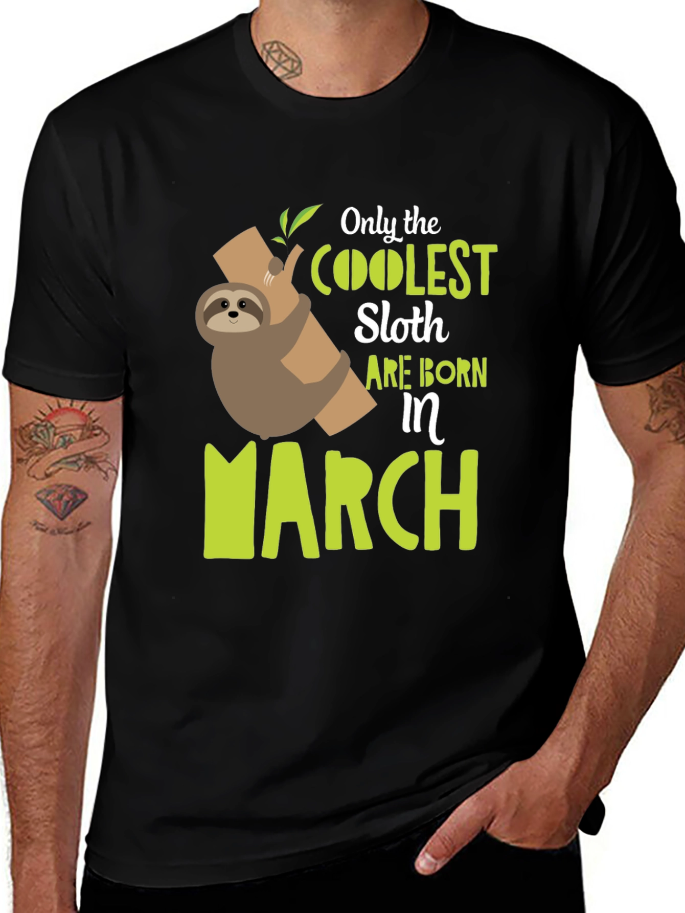 Variant 12 of Coolest Sloth Born in March Black T-Shirt