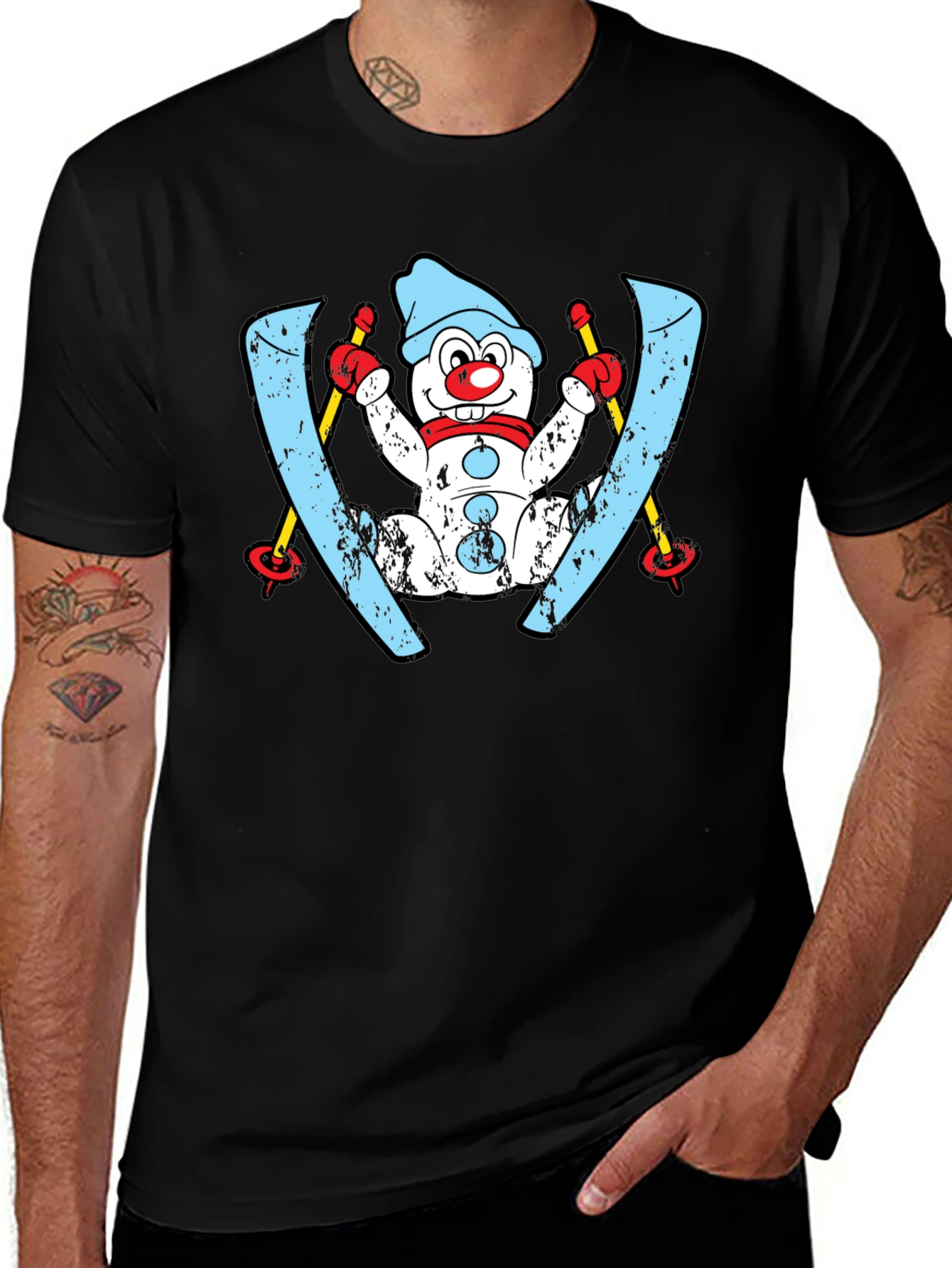 Variant 4 of Skiing Snowman Graphic T-Shirt