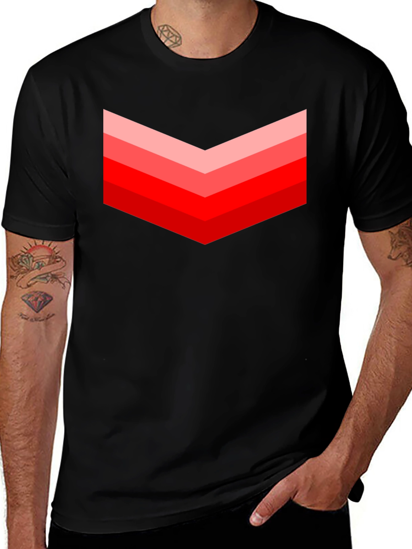 Variant 17 of Red Chevron Graphic Black T-Shirt