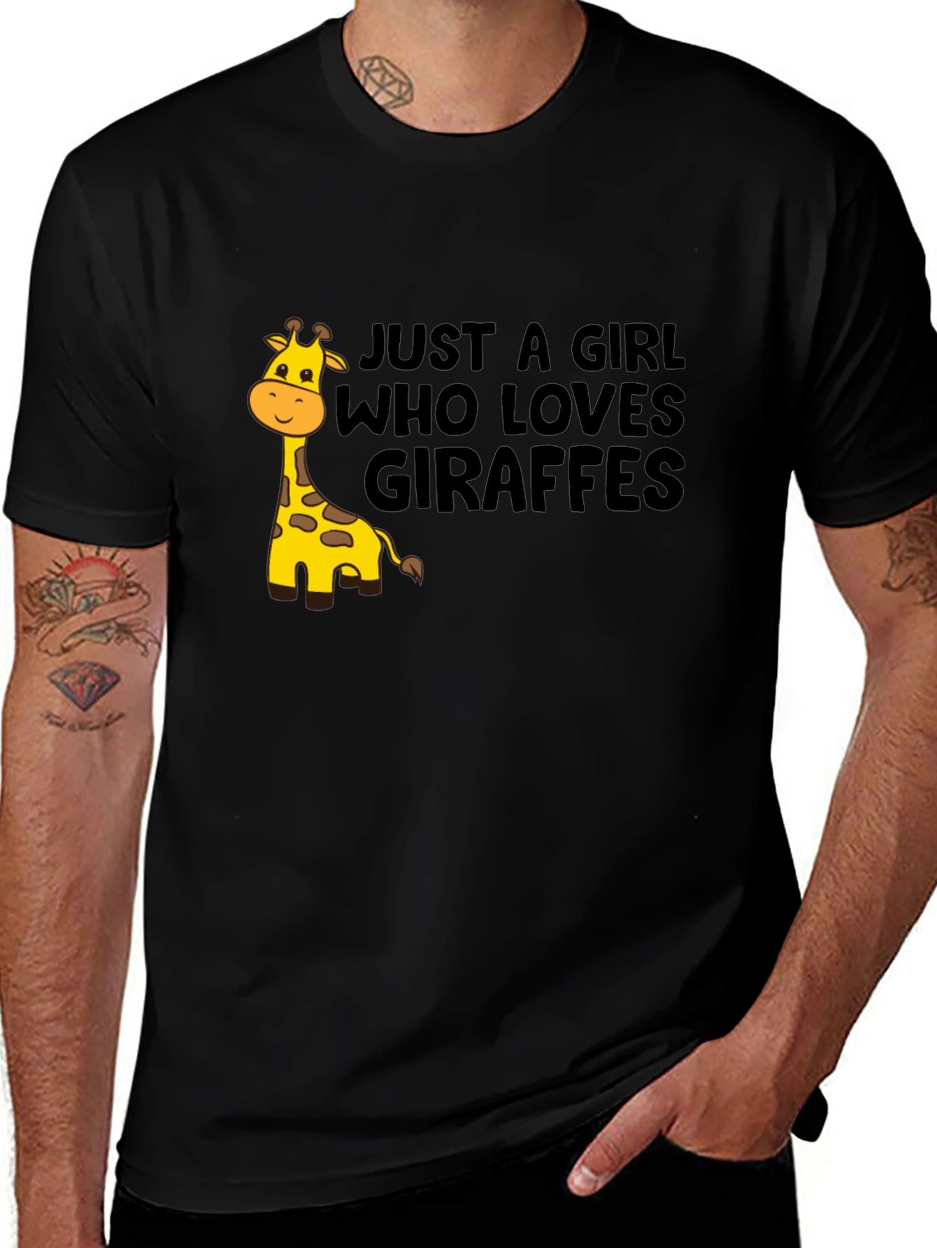 Variant 10 of Giraffe Lover T-Shirt - Black Cotton Tee
