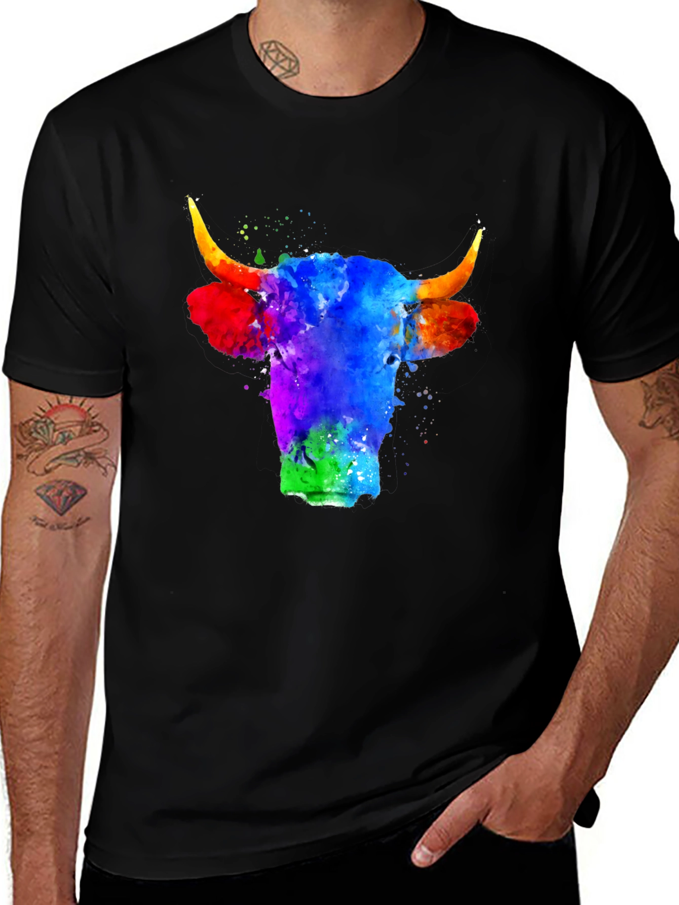 Variant 27 of Watercolor Bull Graphic Tee - Black
