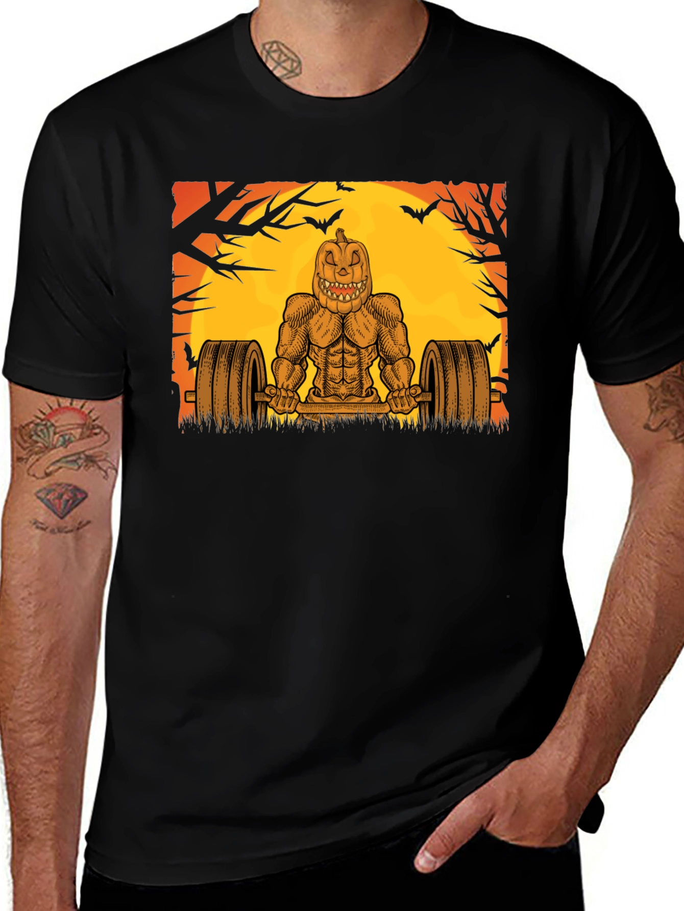 Halloween Gym Pumpkin Muscle T-Shirt