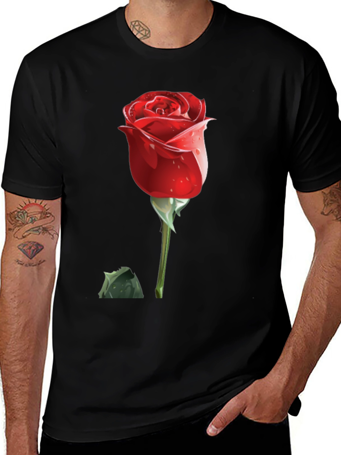 Variant 18 of Red Rose Graphic Tee - Mens Black T-Shirt