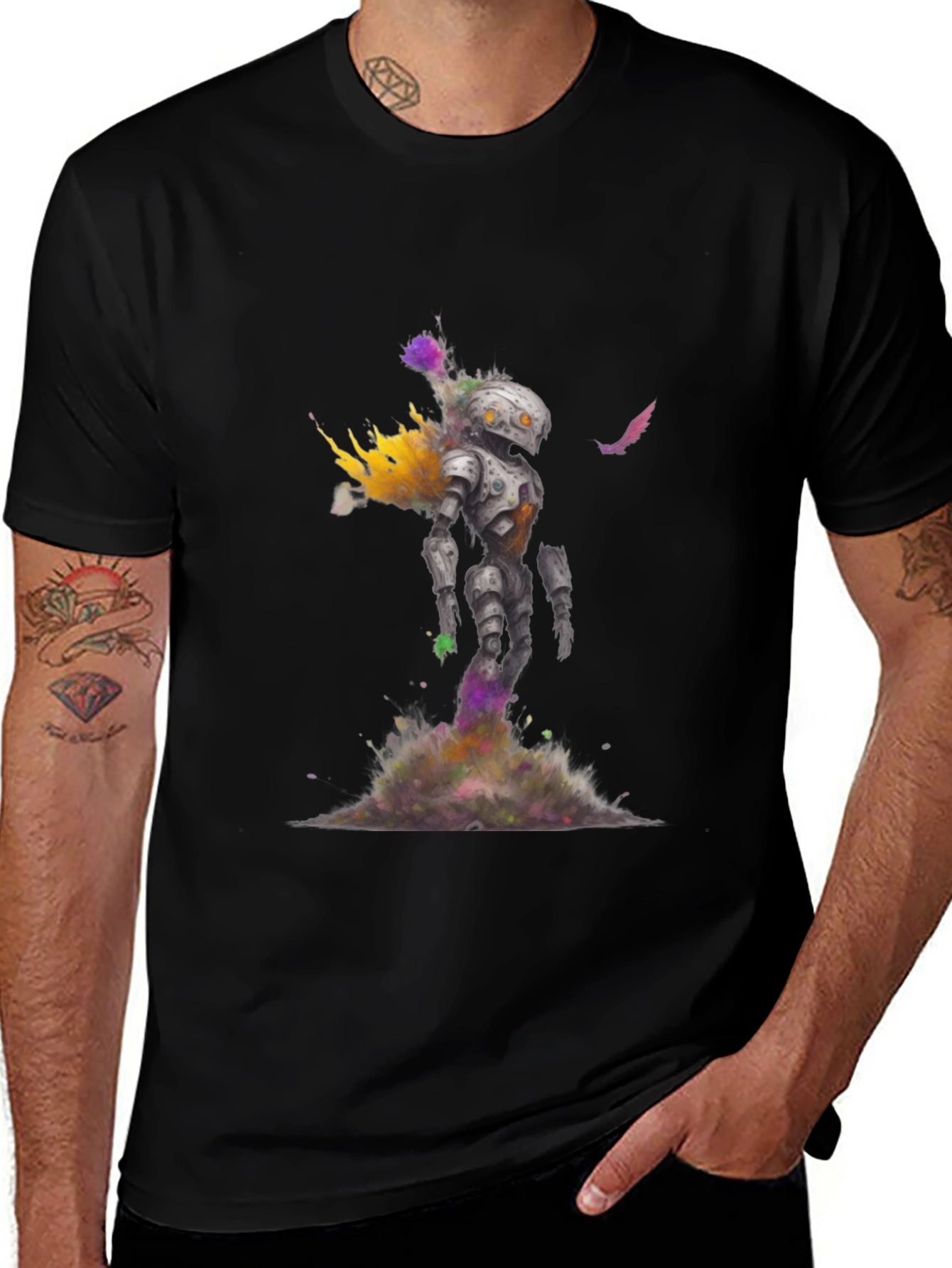 Variant 6 of Robot Art Print Men's Black T-Shirt