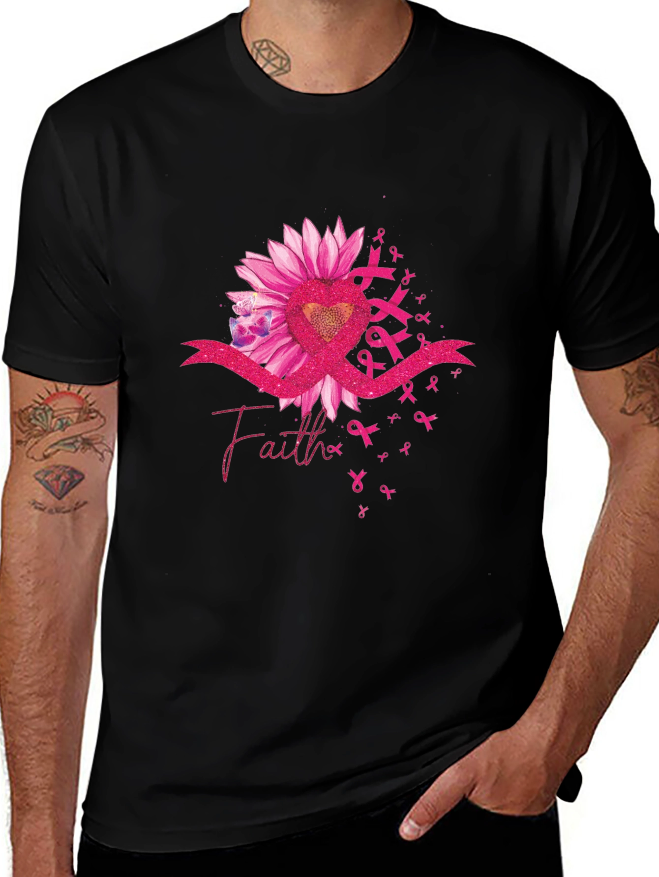 Faith Ribbon Sunflower Breast Cancer Awareness T-Shirt